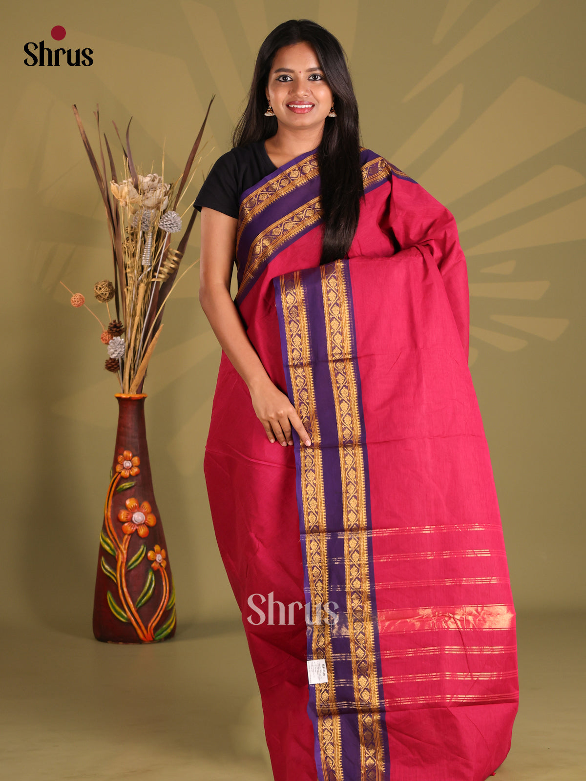 Red & Violet- Chettinad Cotton Saree - Shop on Shrus.com