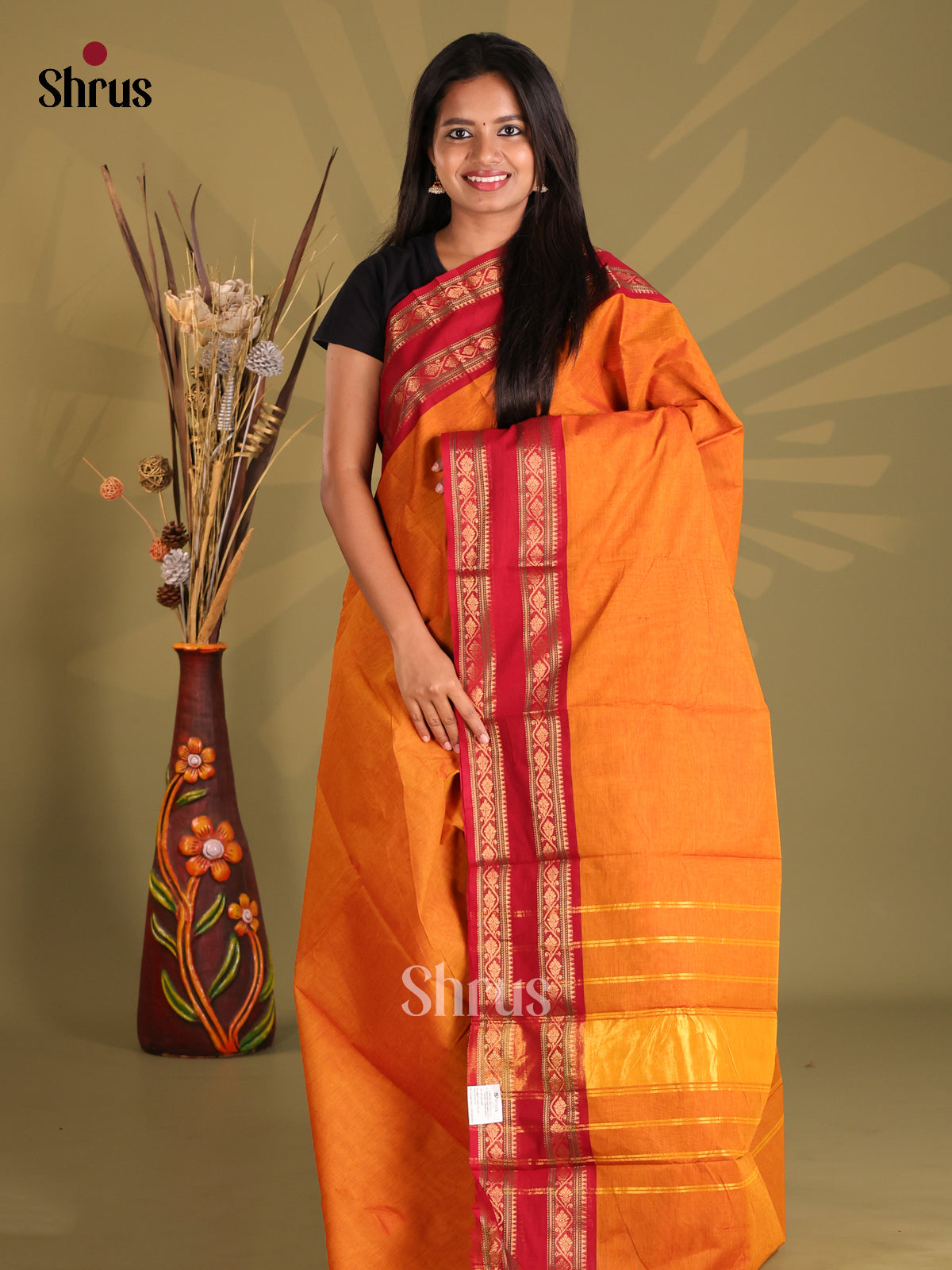 Orange & Maroon - Chettinad Cotton Saree - Shop on Shrus.com