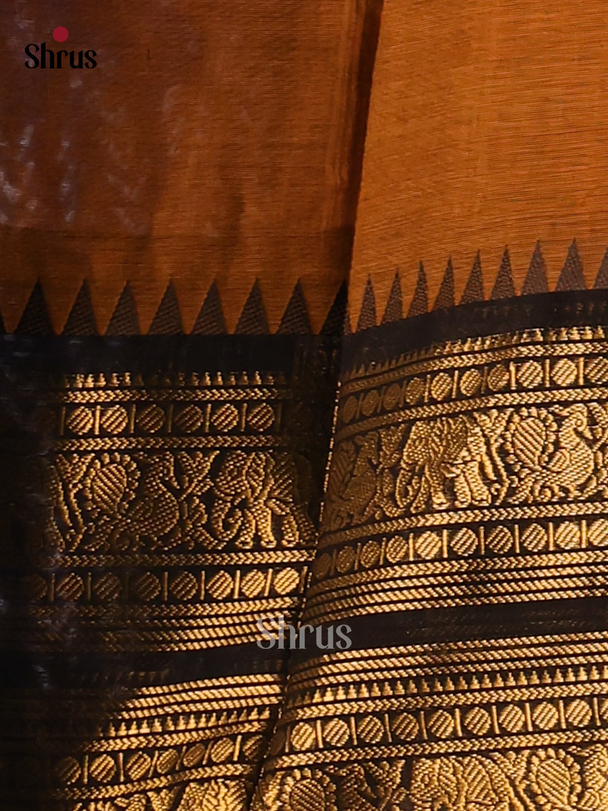 Dark Mustard with Black- Chettinad Cotton Saree - Shop on Shrus.com