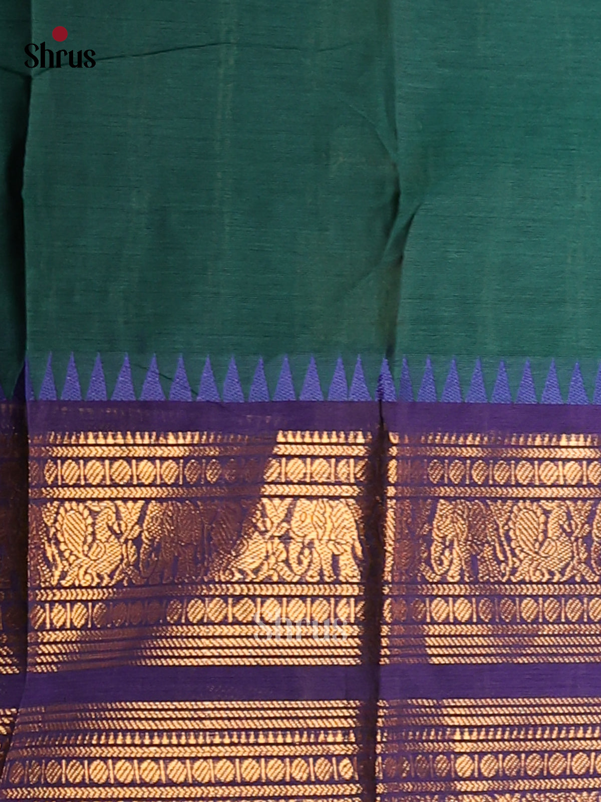 Serene Green Chettinad Cotton Saree with Blue Zari Border - Shop on Shrus.com