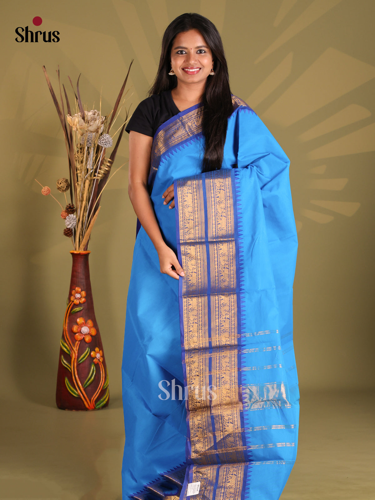 Blue - Chettinad Cotton Saree - Shop on Shrus.com