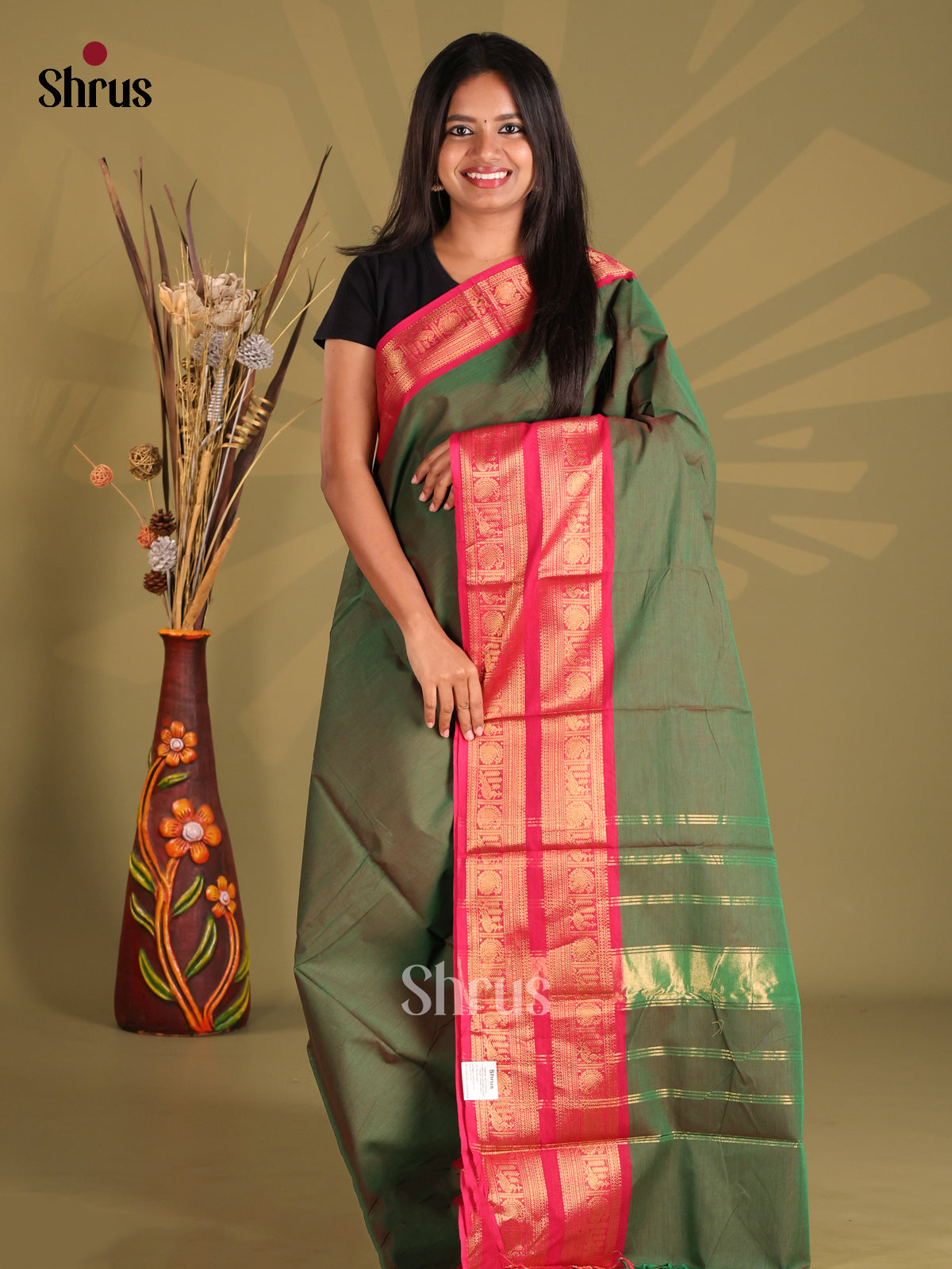 Green & Pink - Chettinad Cotton Saree - Shop on Shrus.com
