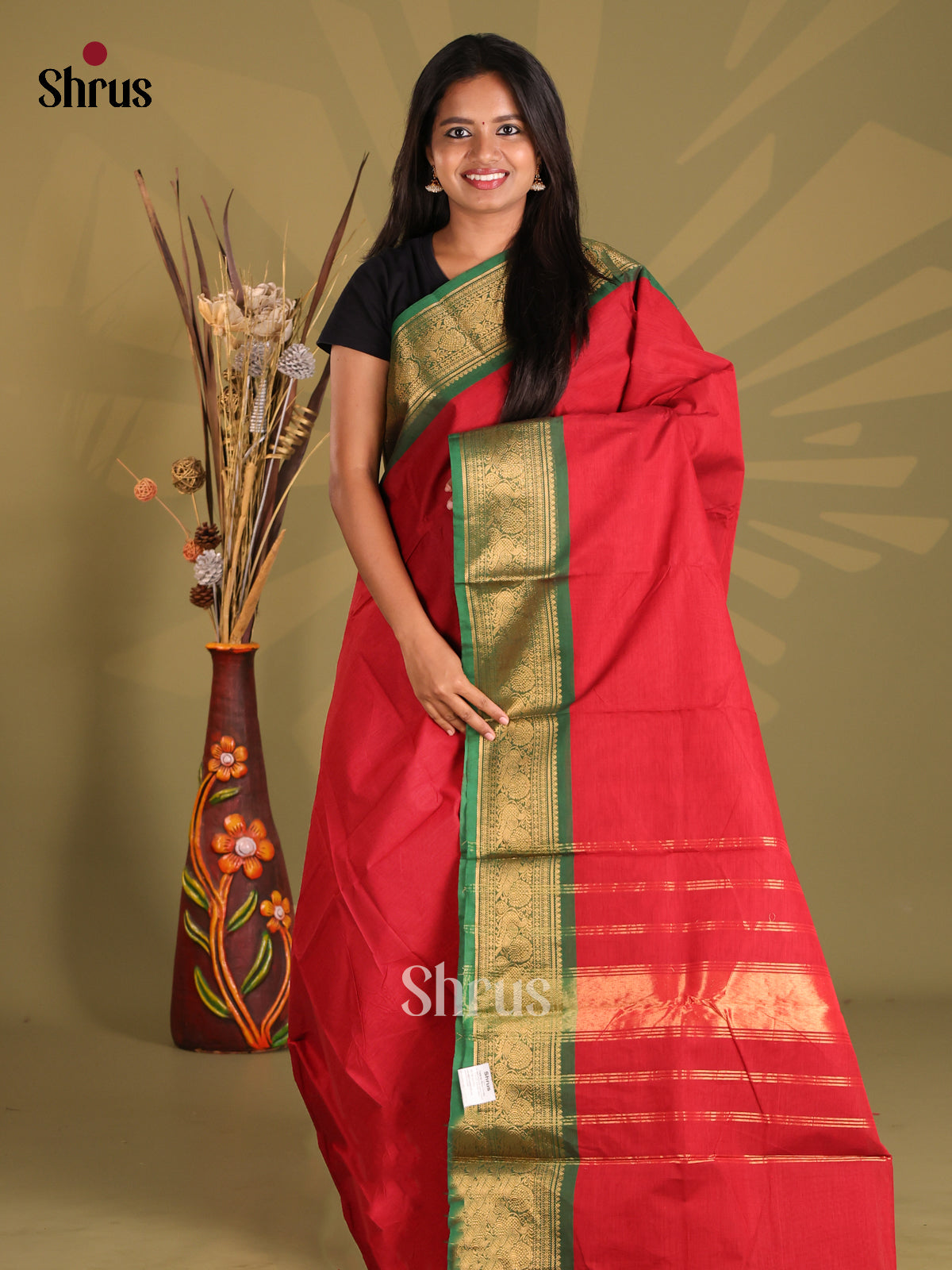 Red & Green - Chettinad Cotton Saree - Shop on Shrus.com