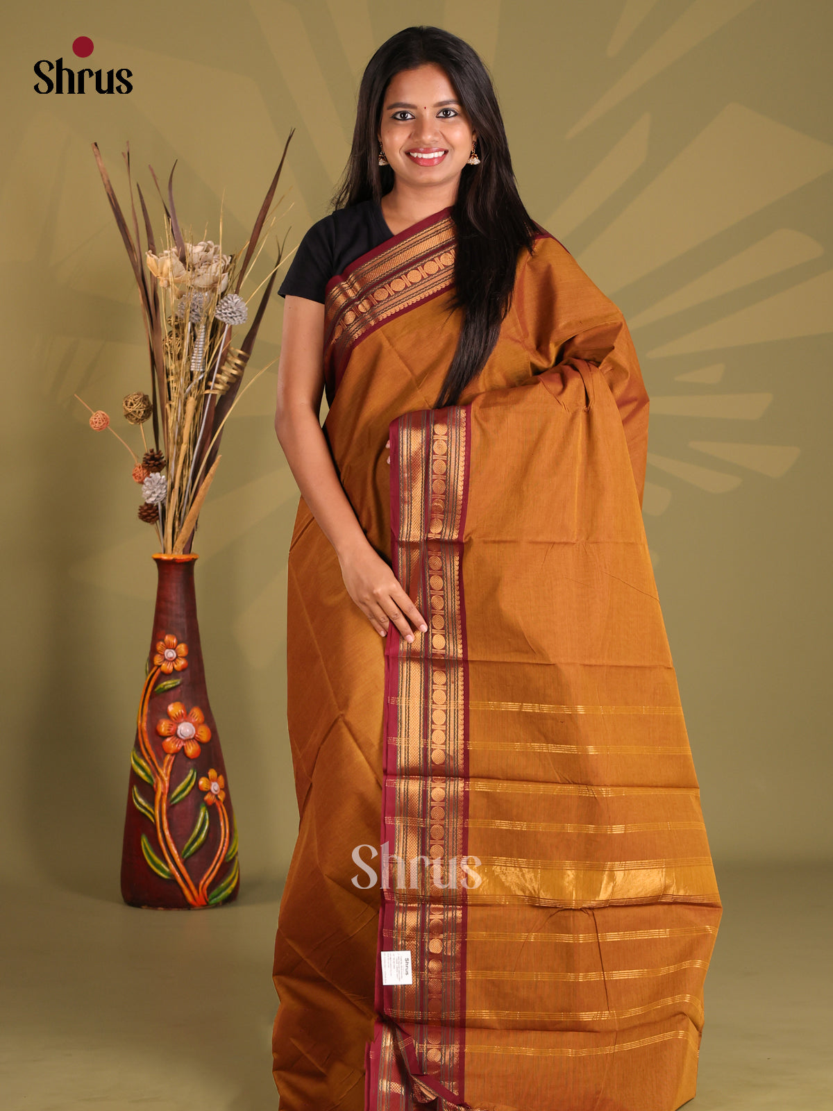 Mustard & Maroon - Chettinad Cotton Saree - Shop on Shrus.com