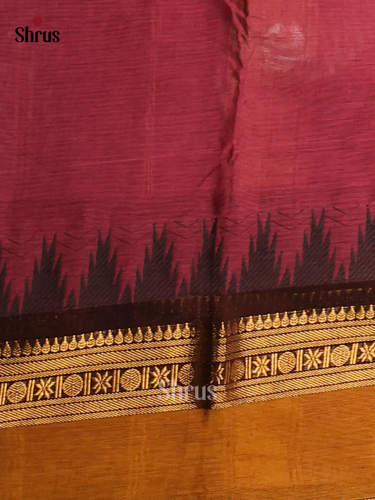 Deep Pink Chettinad Cotton with Brown Rettaipet Zari Border & Pallu - Shop on Shrus.com