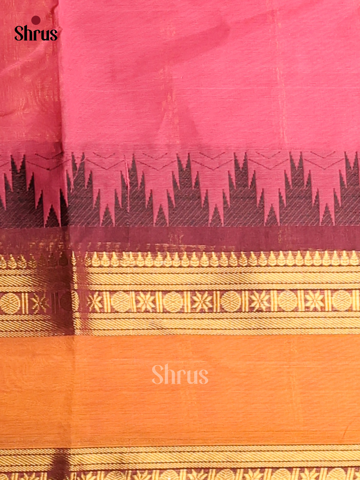 Chic Pink & Maroon Chettinad Cotton Saree with Rettaipet Zari Border - Shop on Shrus.com