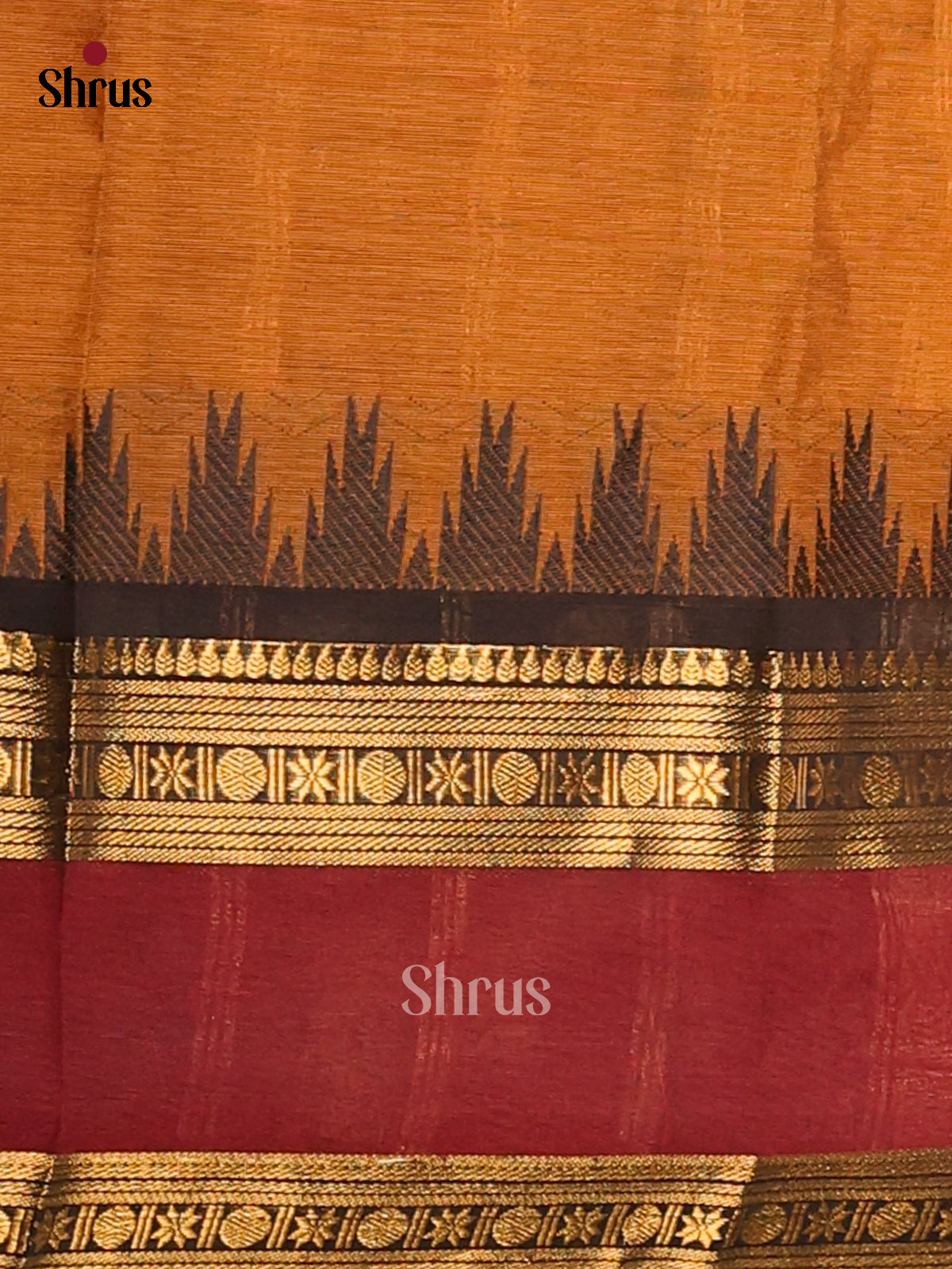 Dark Mustard with Black - Chettinad Cotton Saree - Shop on Shrus.com