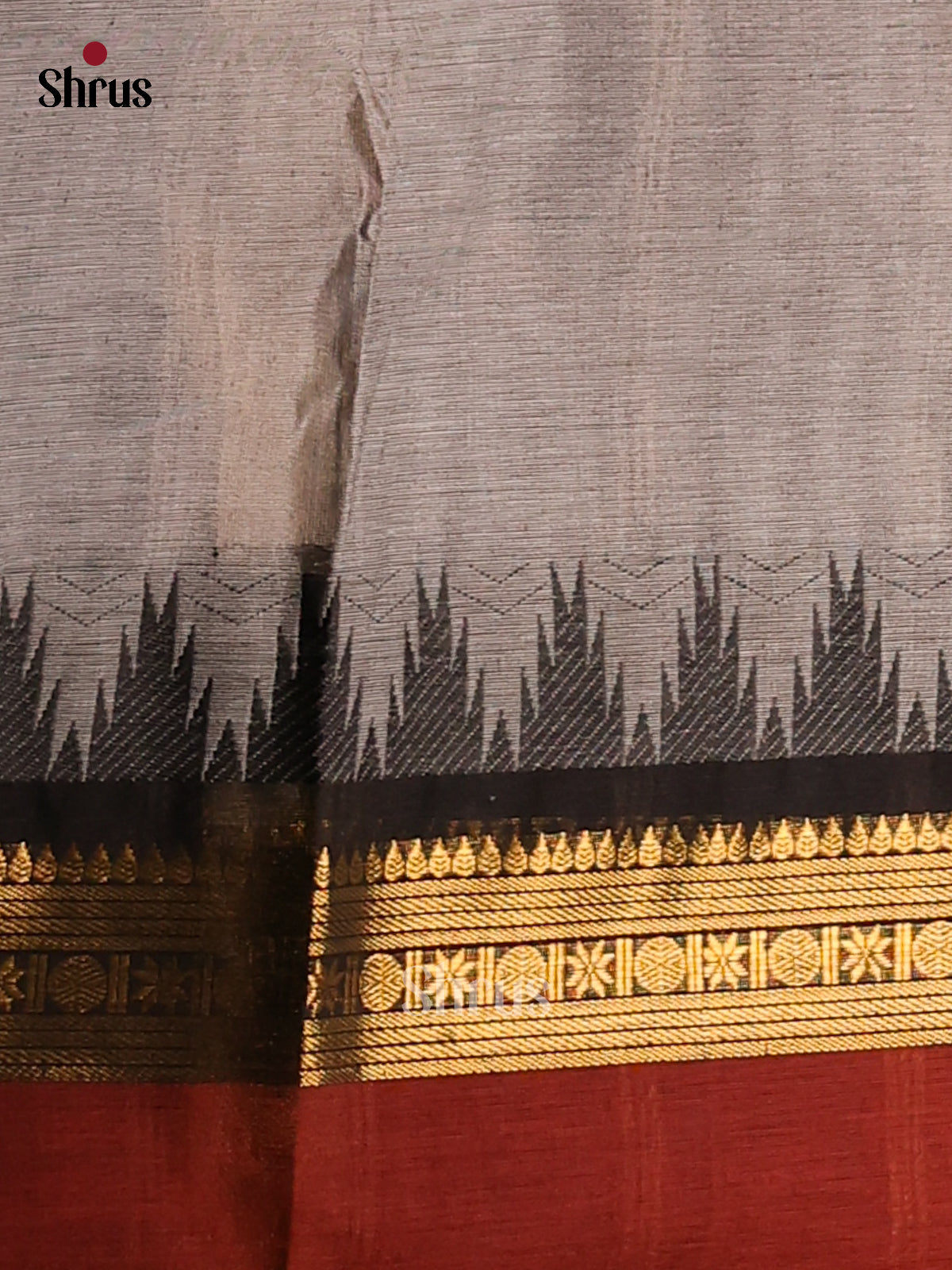 Exquisite Grey Chettinad Cotton with Black Rettaipet Zari Border & Pallu - Shop on Shrus.com