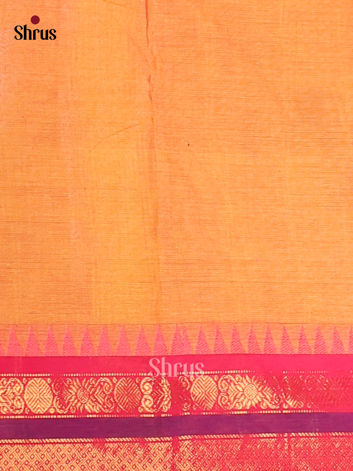 Vibrant Orange Chettinad Cotton Saree with Pink Zari Border - Shop on Shrus.com