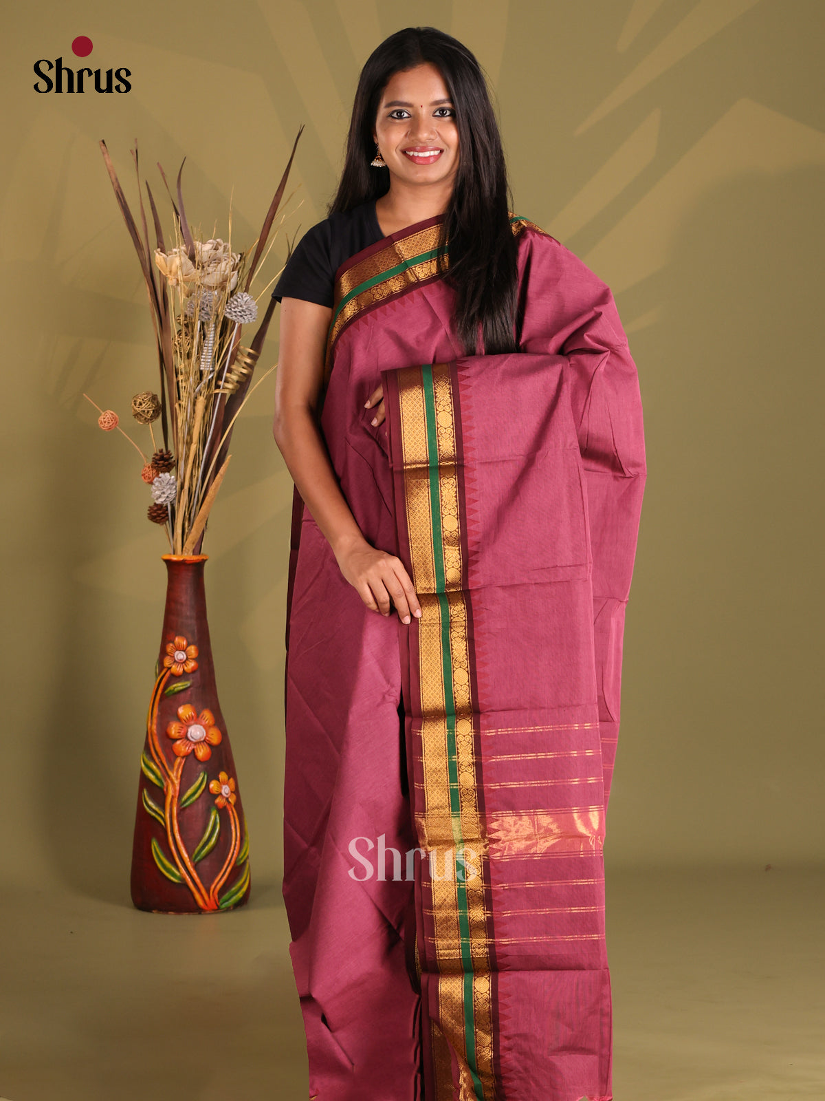 Maroon - Chettinad Cotton Saree - Shop on Shrus.com