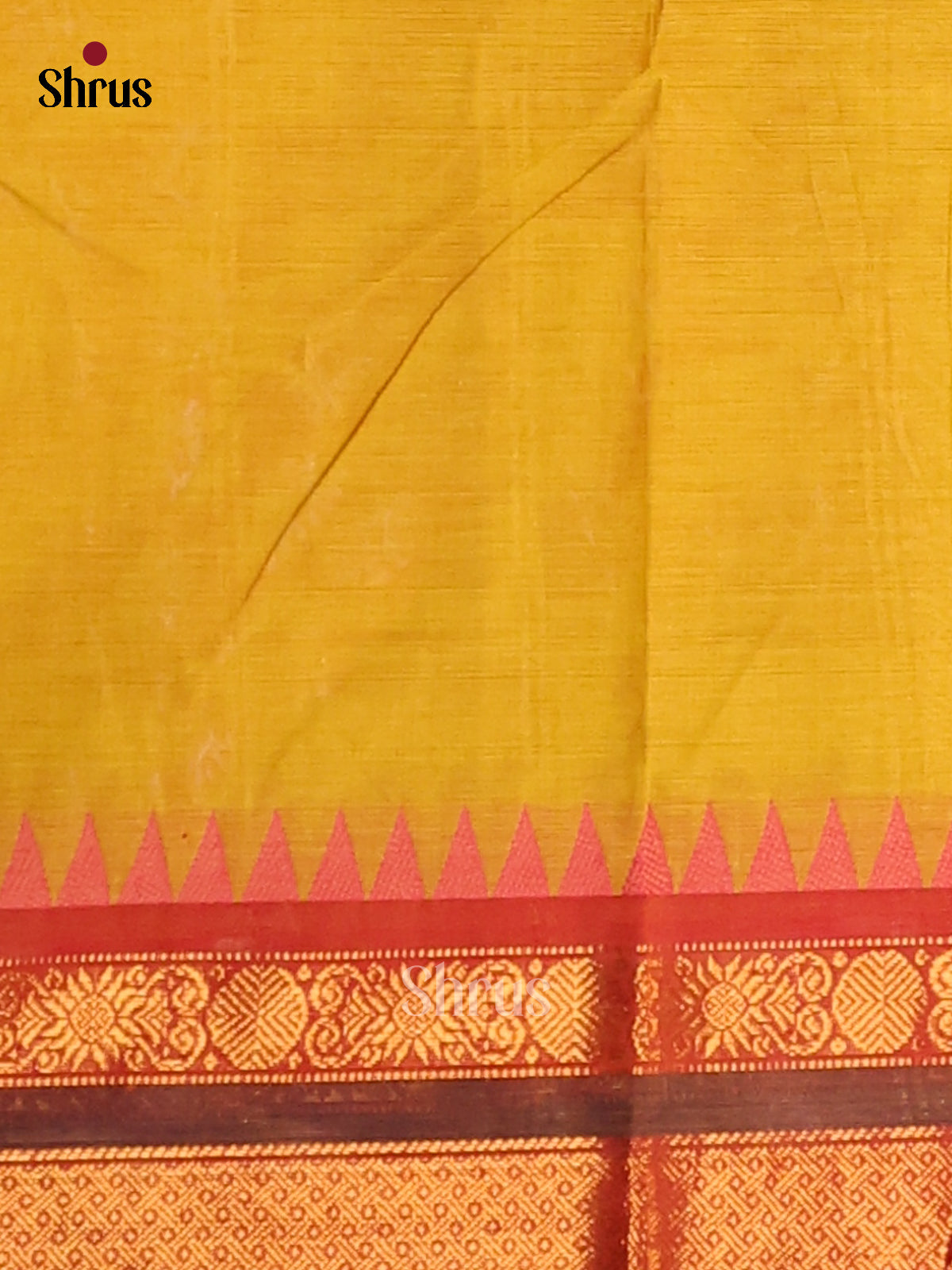 Bright Mustard Chettinad Cotton Saree with Red Zari Woven Border - Shop on Shrus.com