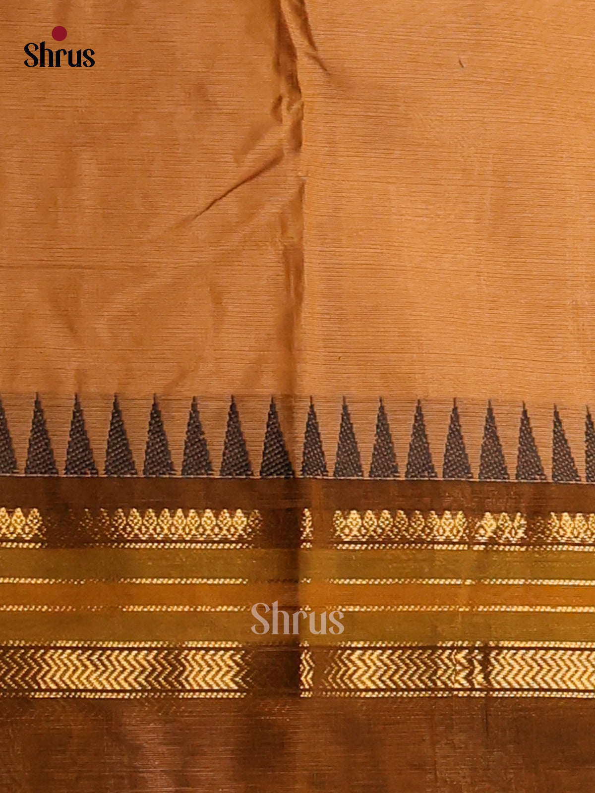 Elegant Lite Brown Chettinad Handloom Cotton Saree With Ganga Jamuna Border - Shop on Shrus.com