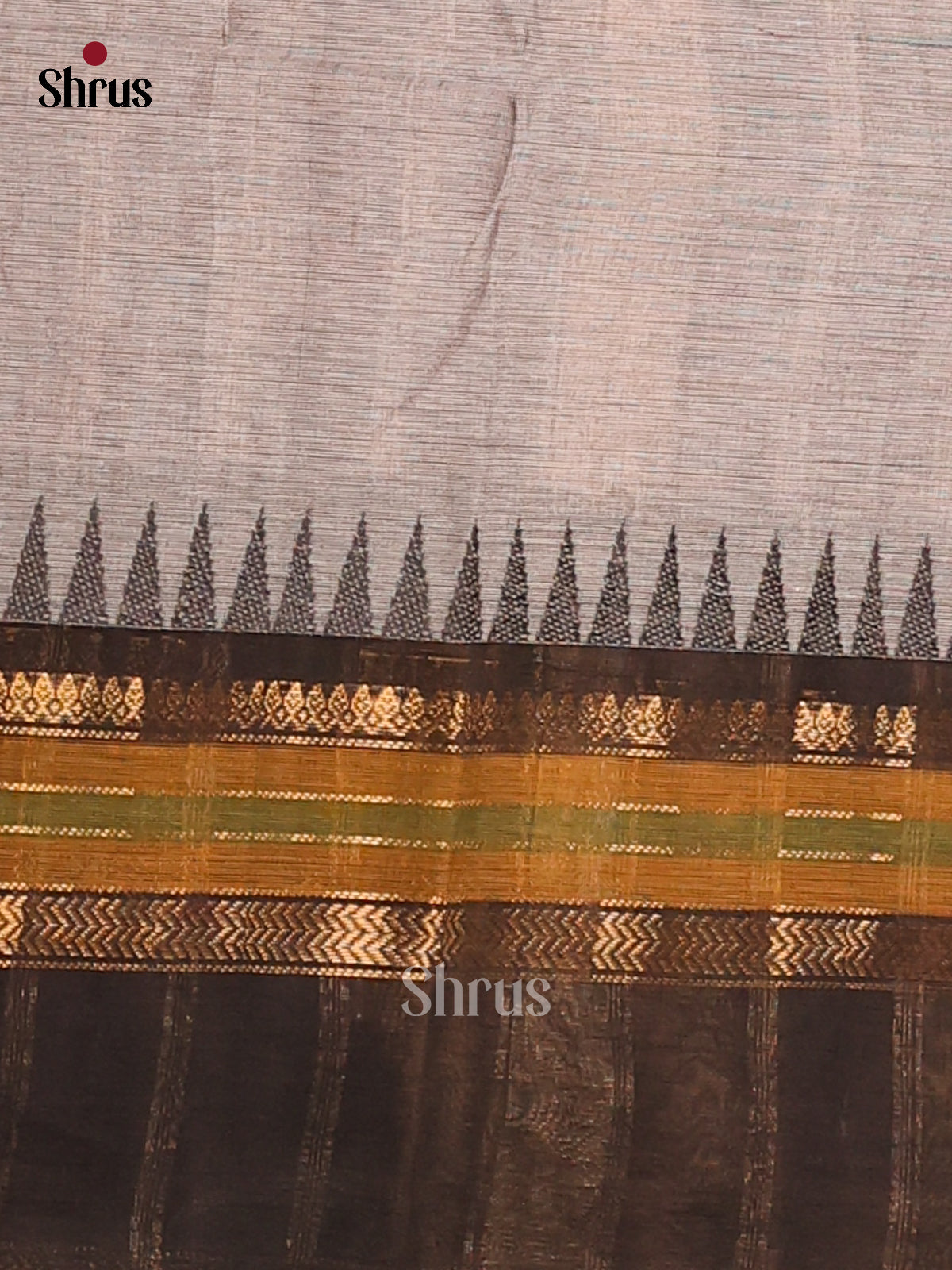 Elegant Grey Chettinad Cotton with Maroon & Black Ganga Jamuna Zari - Shop on Shrus.com