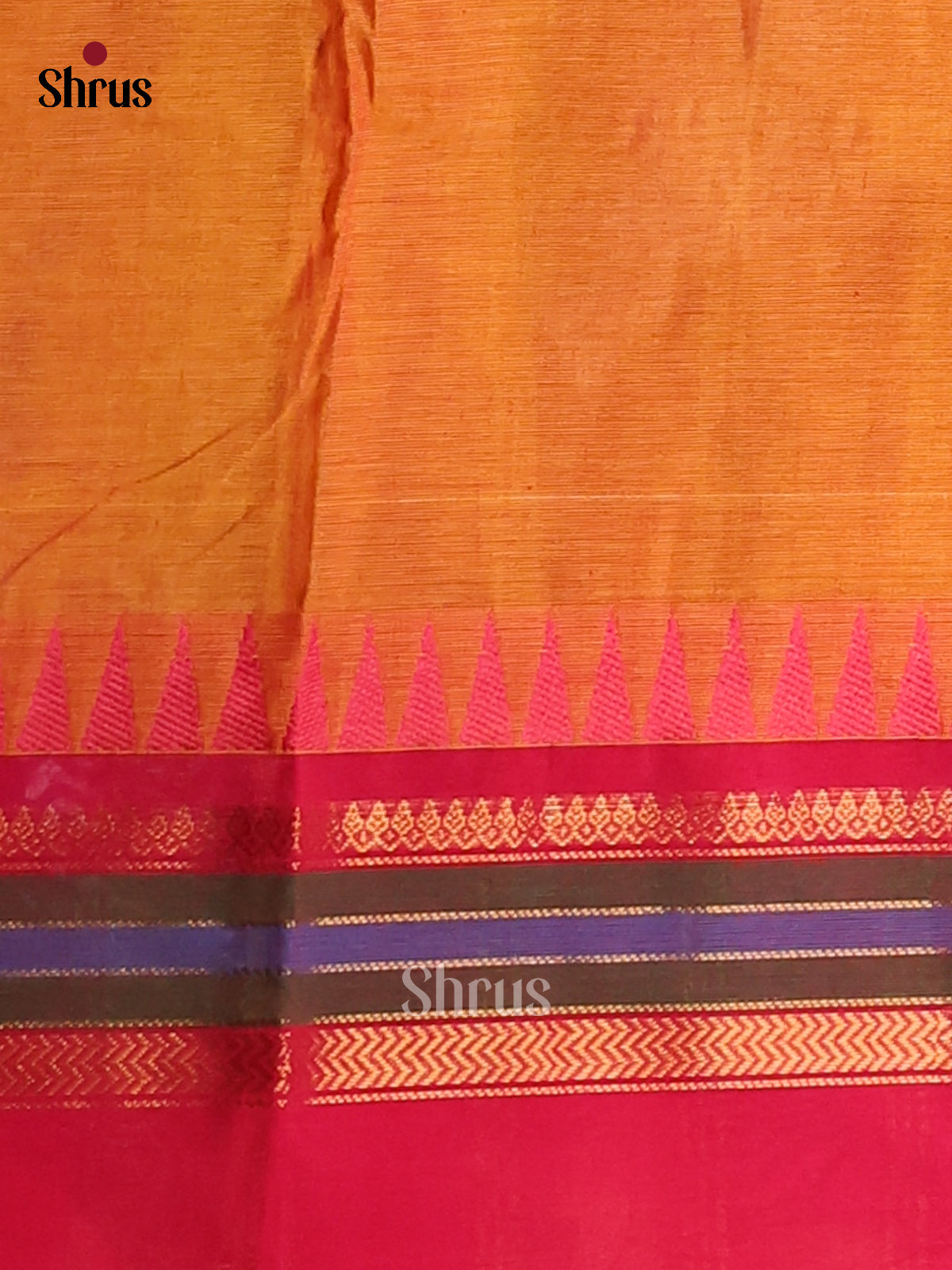 Vibrant Orange Striped Chettinad Cotton Saree with Ganga Jamuna Zari Border - Shop on Shrus.com