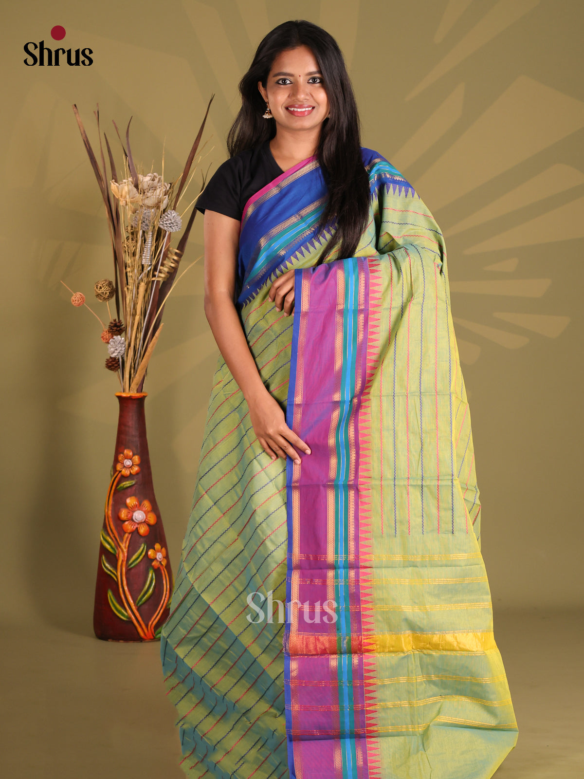 Green & Purple - Chettinad Cotton Saree - Shop on Shrus.com