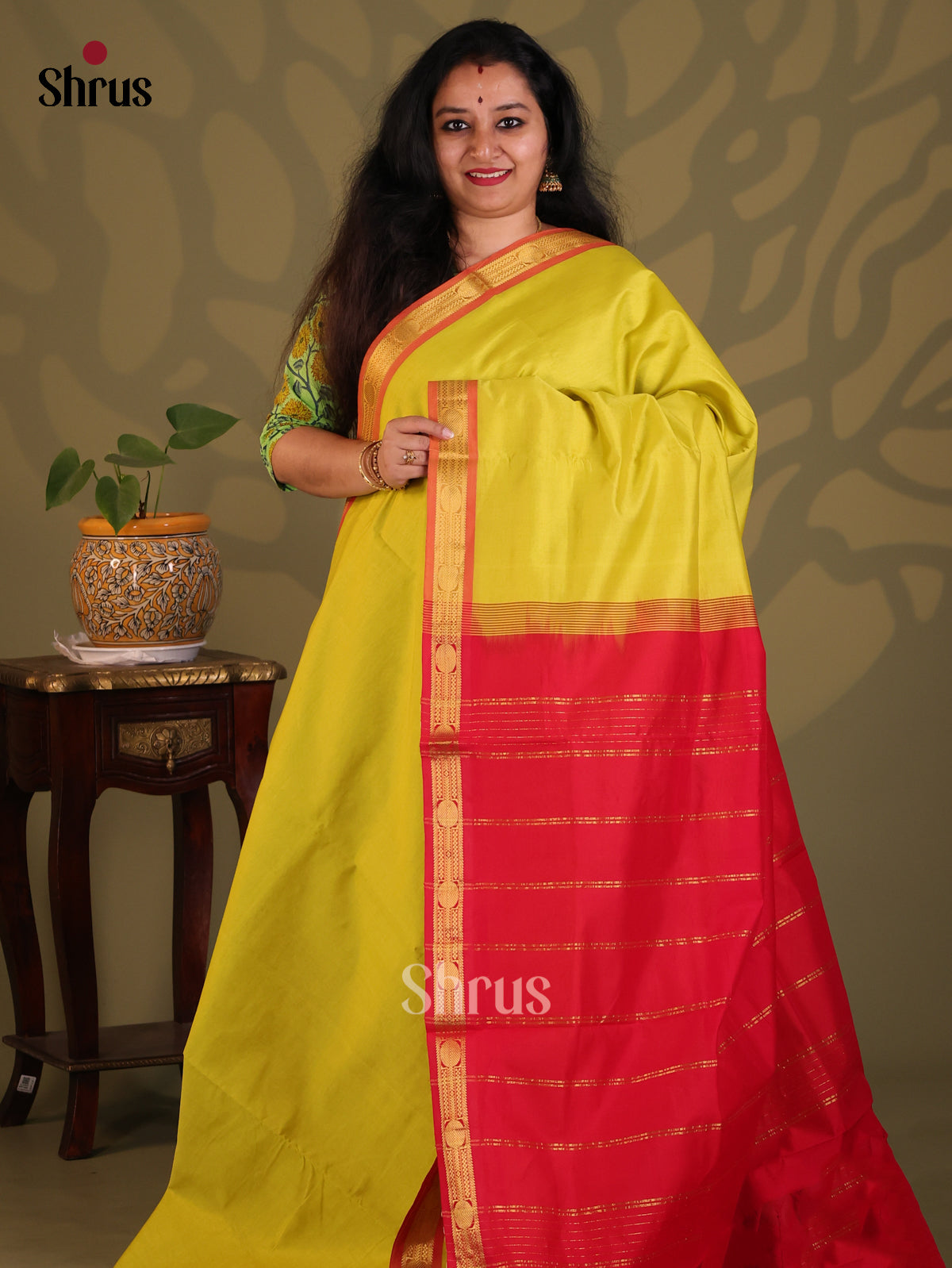 Lite Green with Red- Silkcotton-halfpure Saree - Shop on Shrus.com