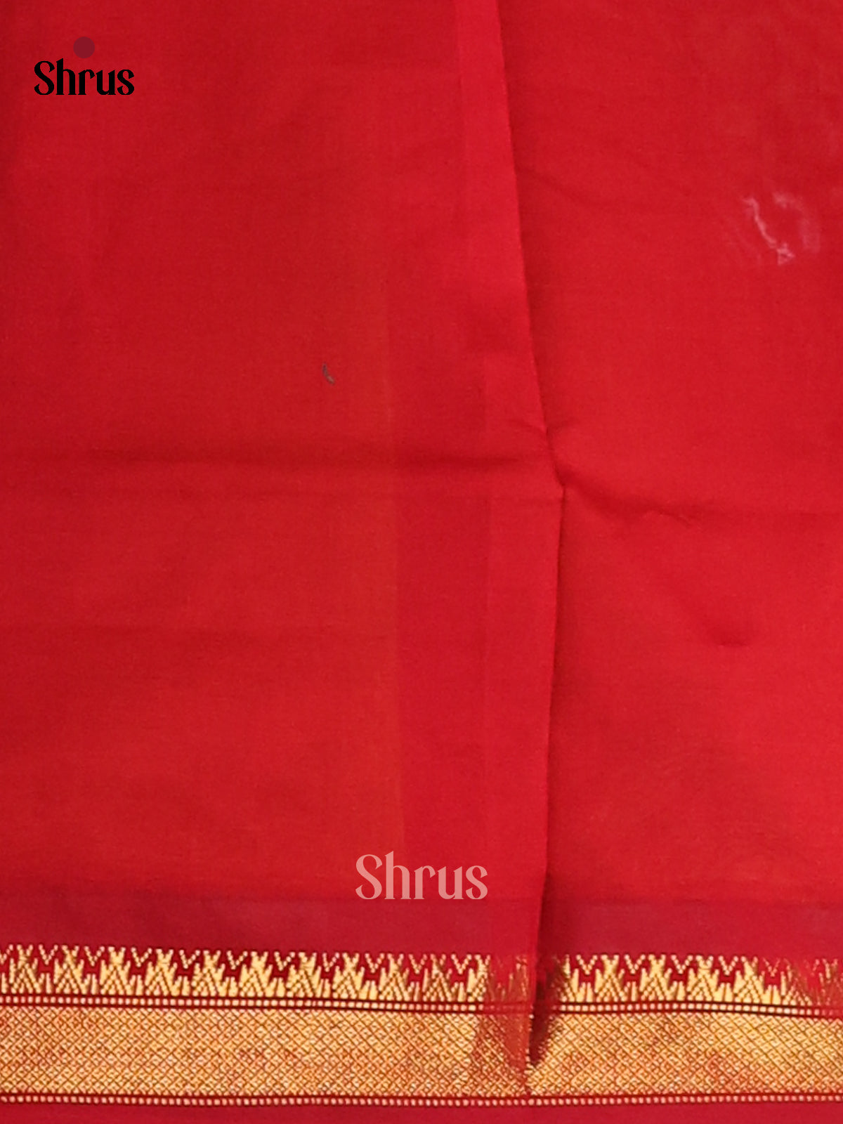 Mustardy Green with Red- Silkcotton-halfpure Saree - Shop on Shrus.com