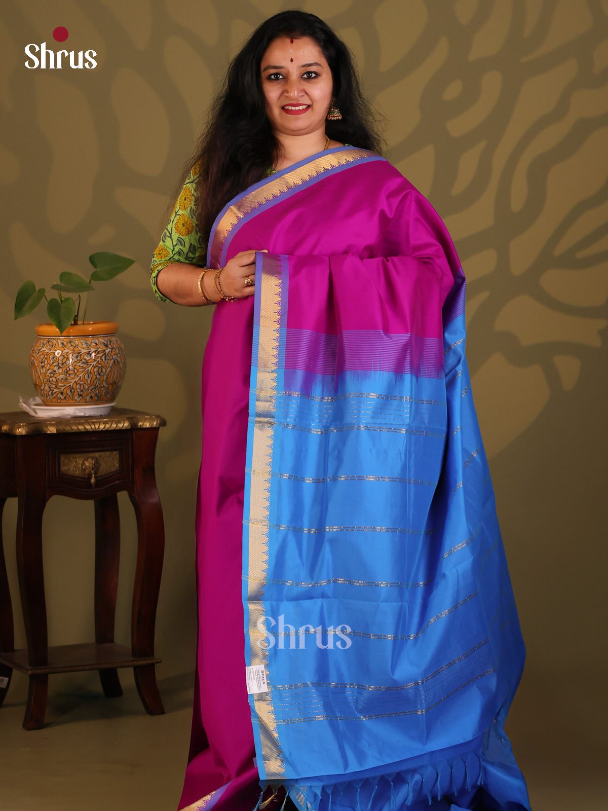 Purple with Blue - Silkcotton-halfpure Saree - Shop on Shrus.com