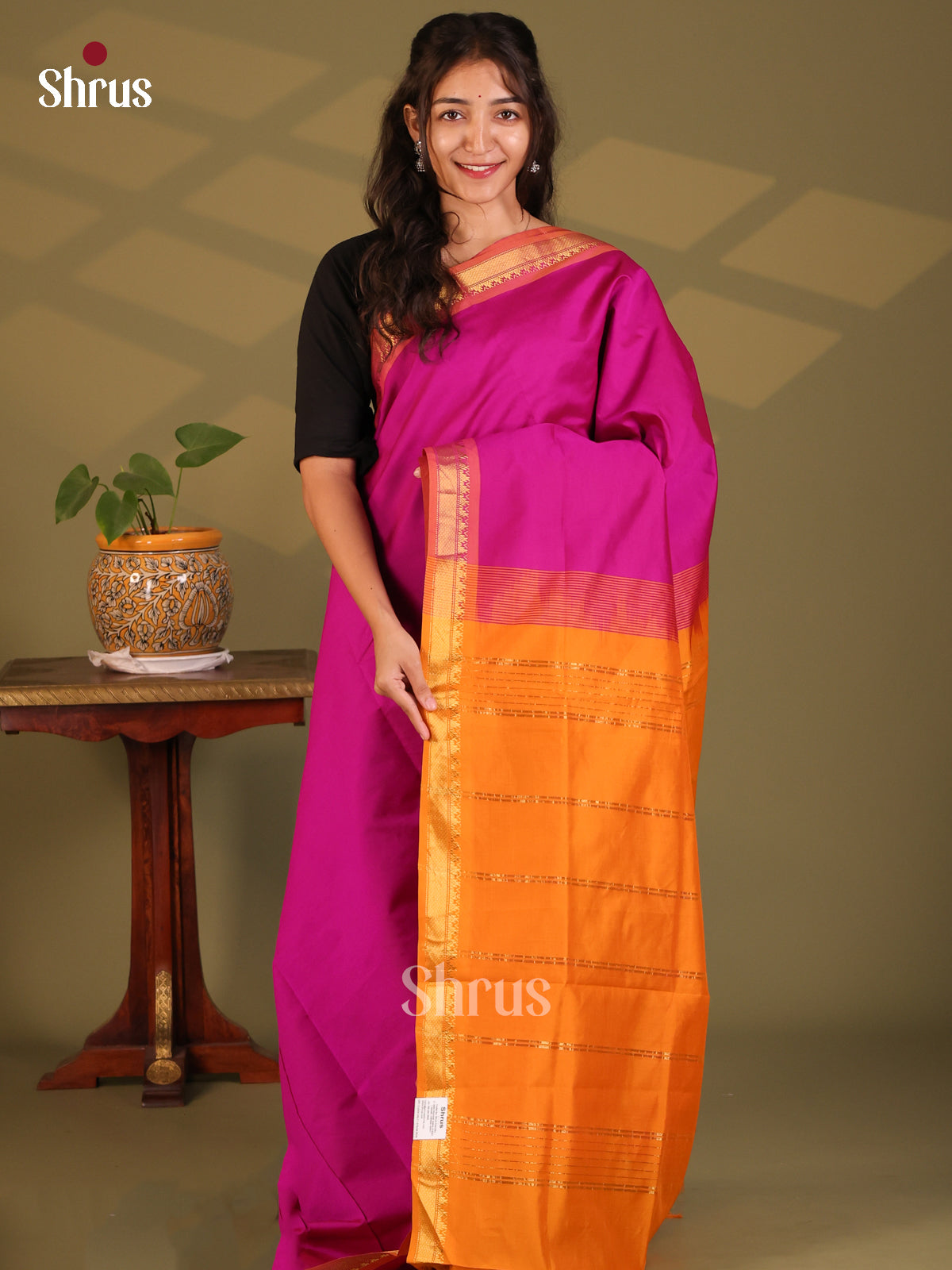 Purple with Brick- Silkcotton-halfpure Saree - Shop on Shrus.com