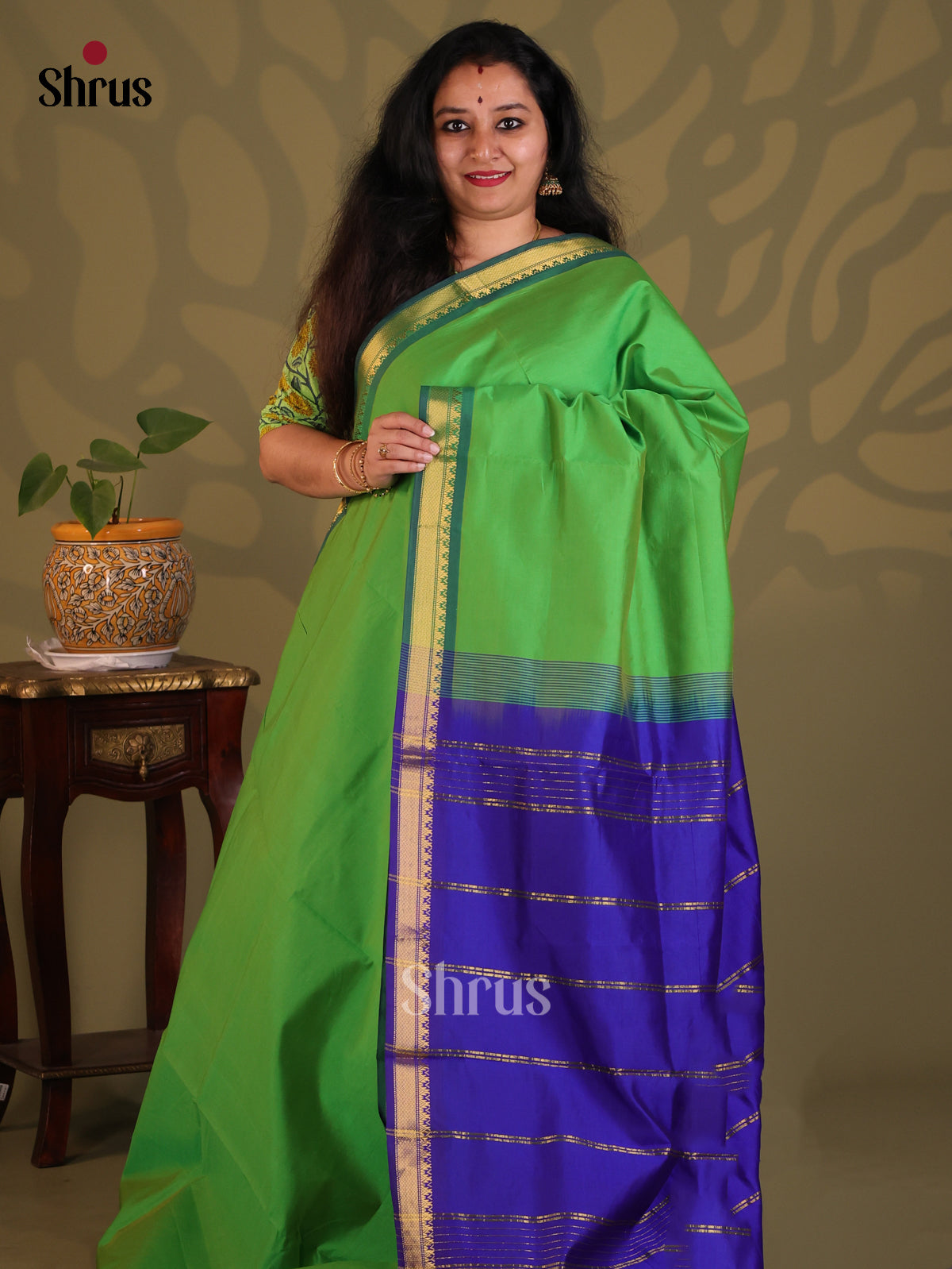 Green with Blue- Silkcotton-halfpure Saree - Shop on Shrus.com