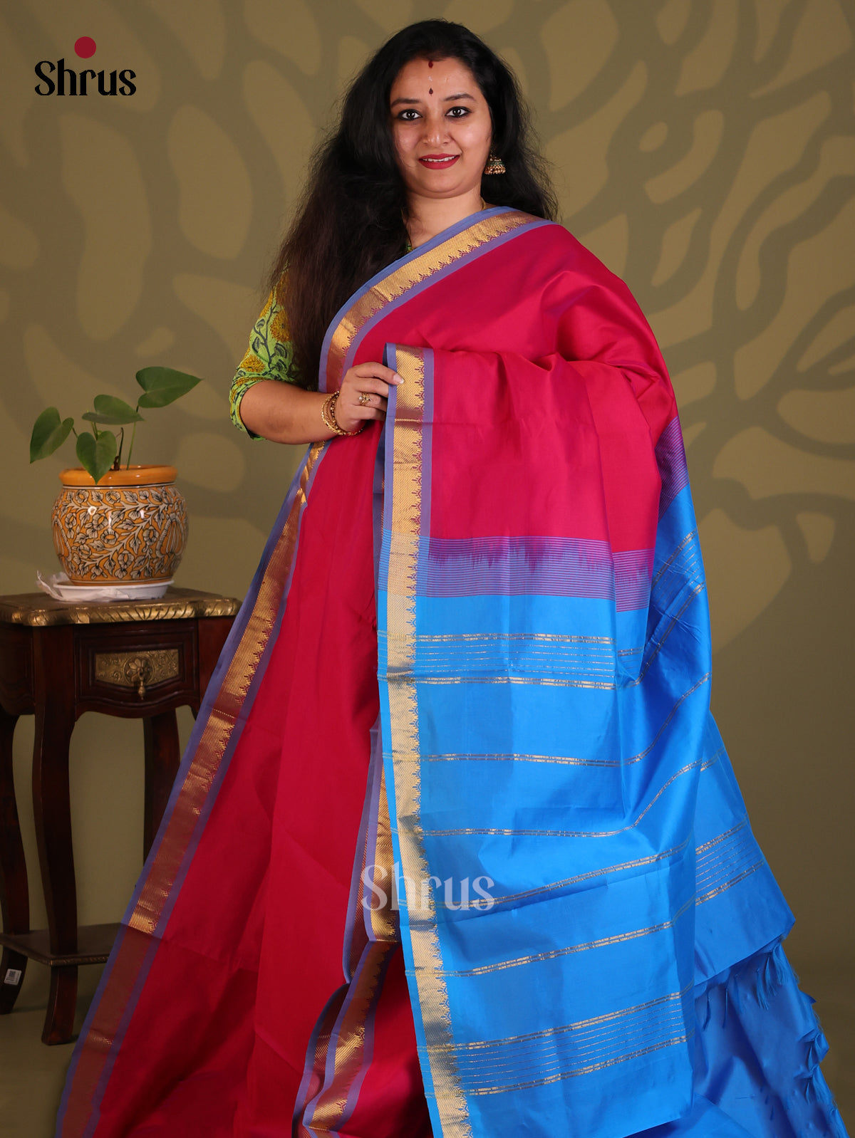 Red & Blue- Silkcotton-halfpure Saree - Shop on Shrus.com