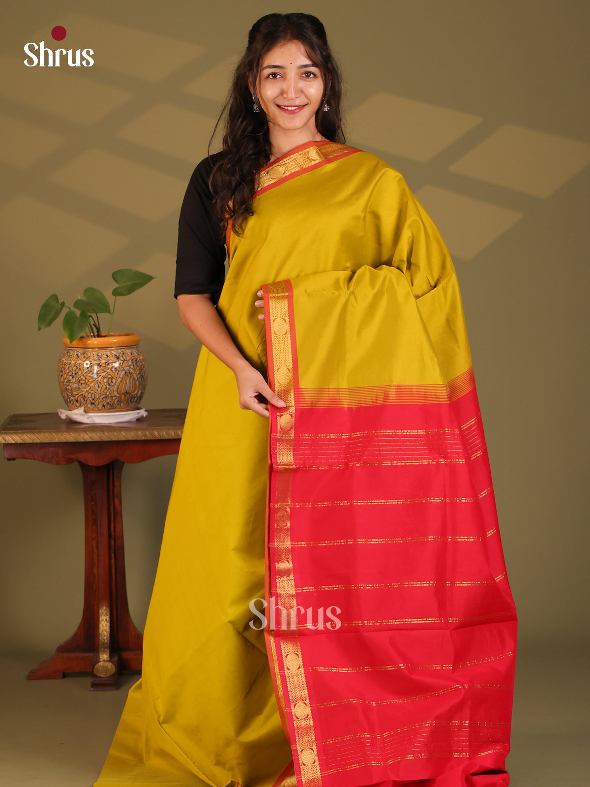Mathulir Green with Red- Silkcotton-halfpure Saree - Shop on Shrus.com