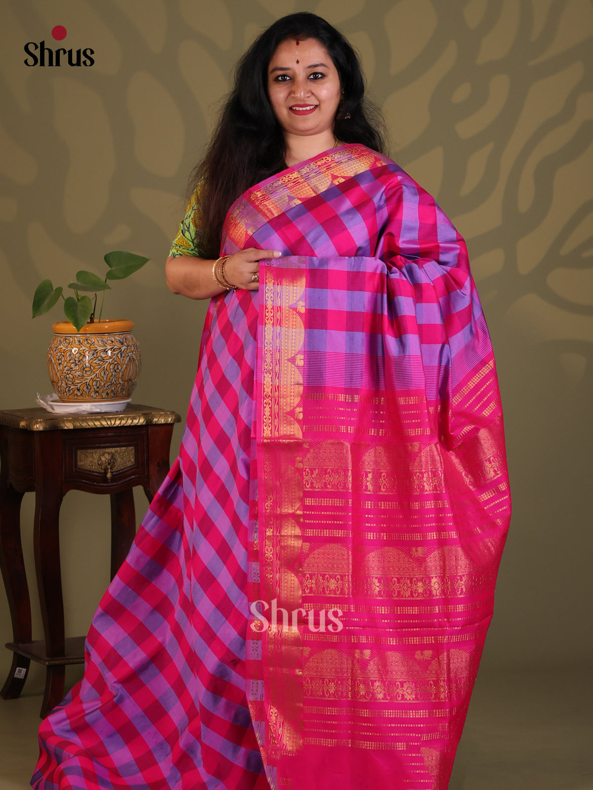 Pink & Lavender - Silkcotton-halfpure Saree - Shop on Shrus.com
