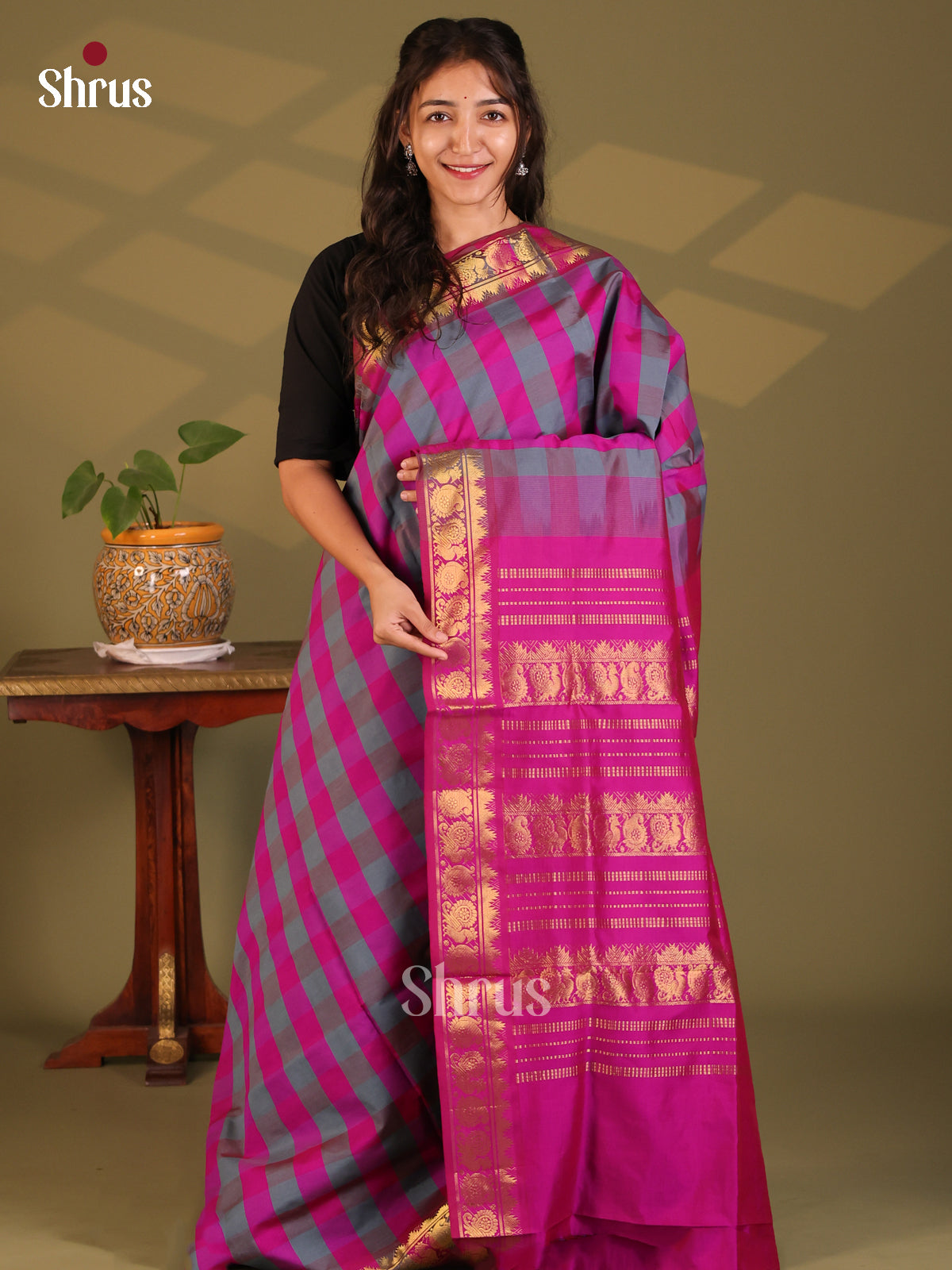 Grey & Purple - Silkcotton-halfpure Saree - Shop on Shrus.com