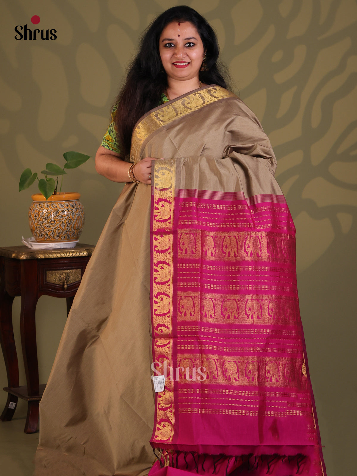 Grey with Purple- Silkcotton-halfpure Saree - Shop on Shrus.com