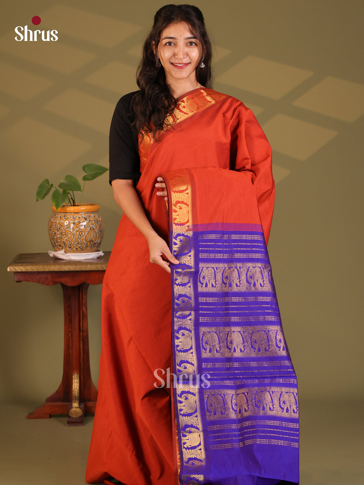 Red & Blue - Silkcotton-halfpure Saree - Shop on Shrus.com
