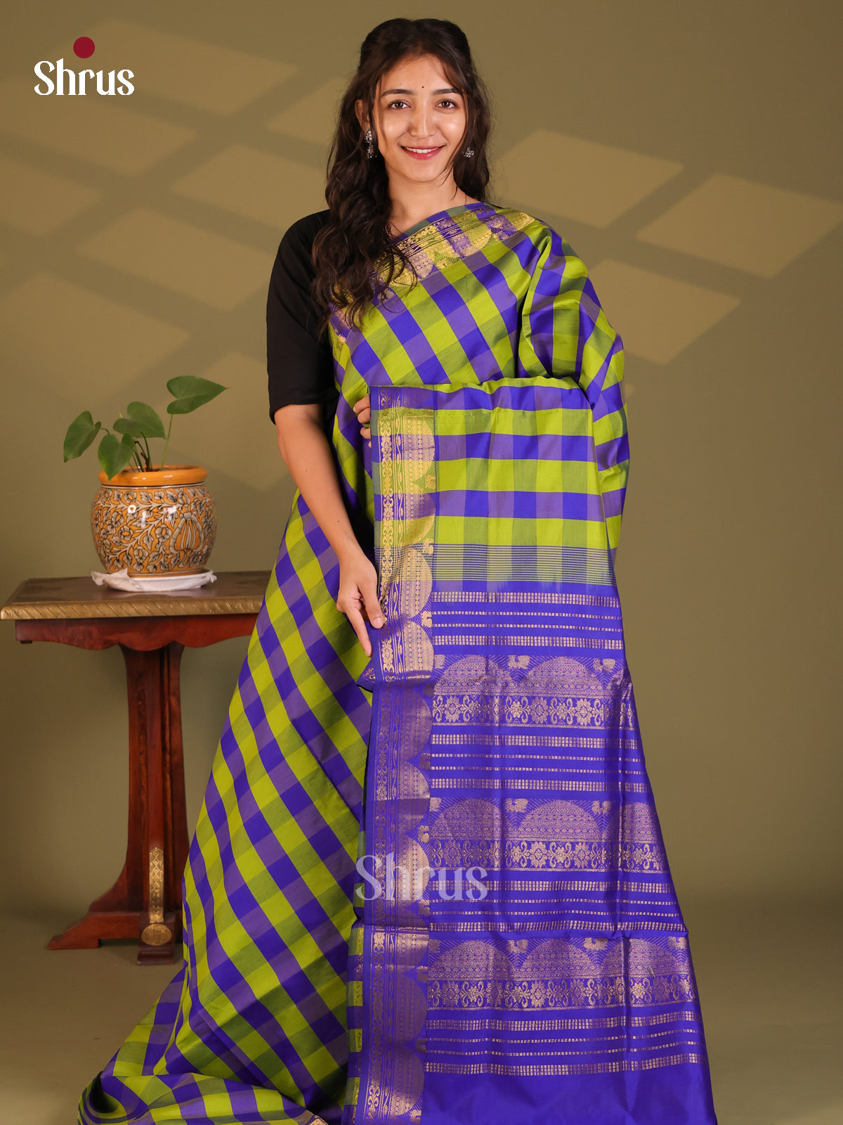 Green & Blue - Silkcotton-halfpure Saree - Shop on Shrus.com