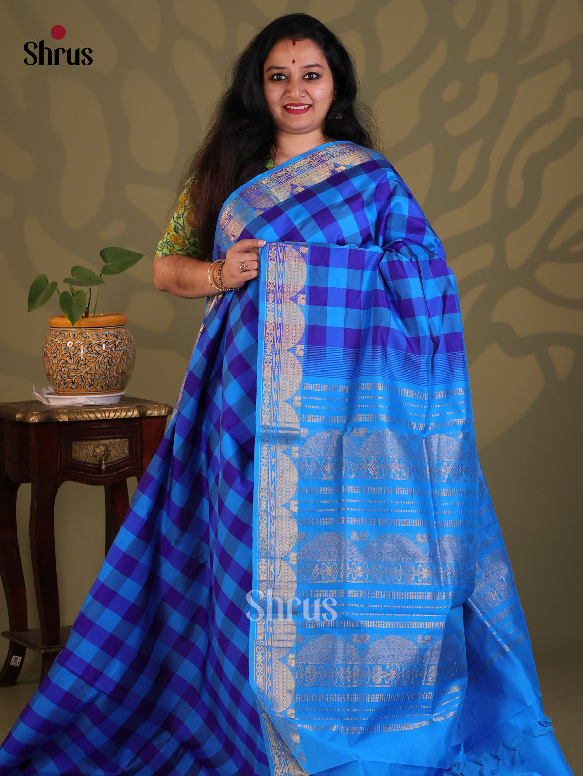 Teal & Blue- Silkcotton-halfpure Saree - Shop on Shrus.com