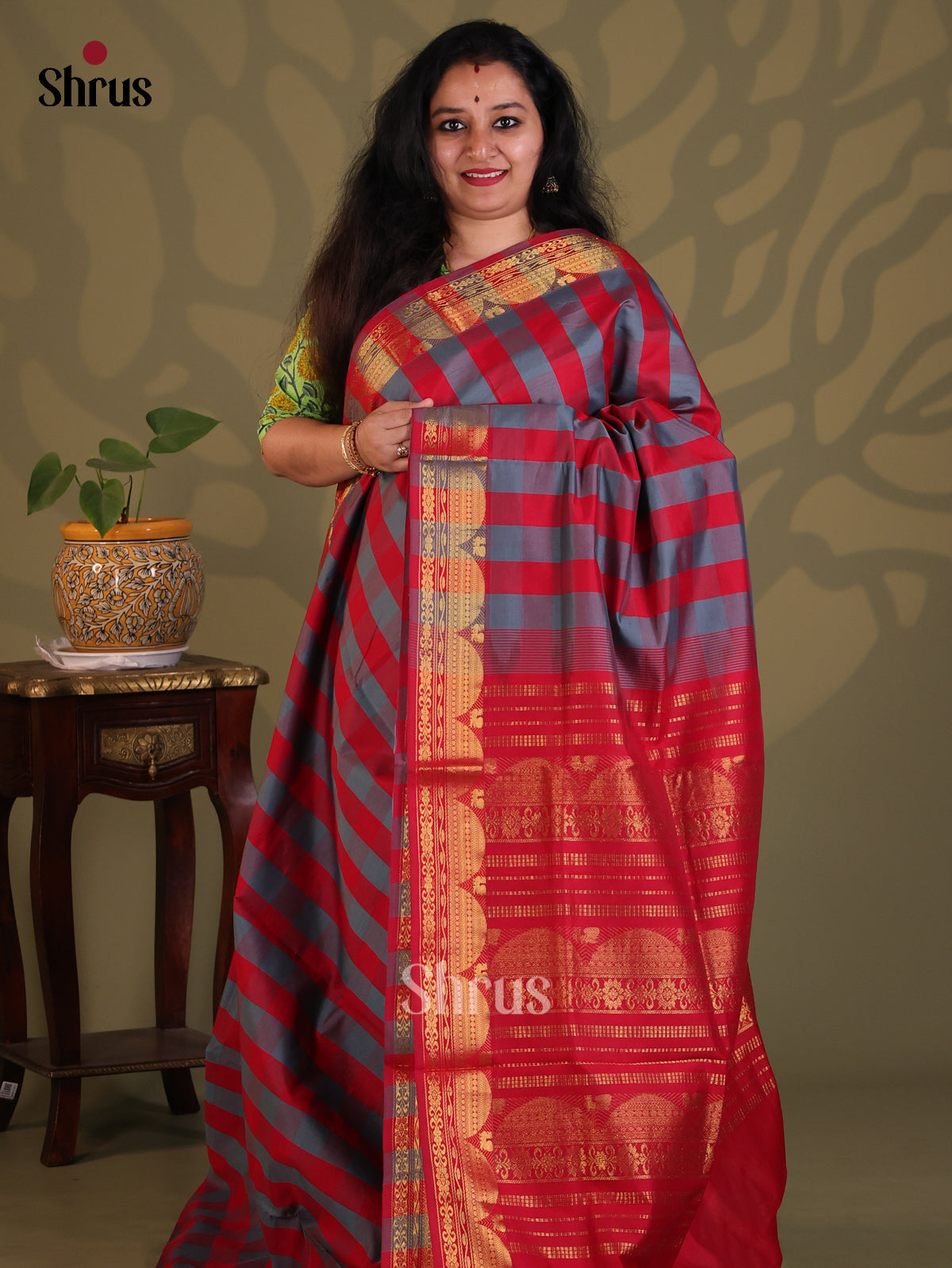 Red & Blue- Silkcotton-halfpure Saree - Shop on Shrus.com
