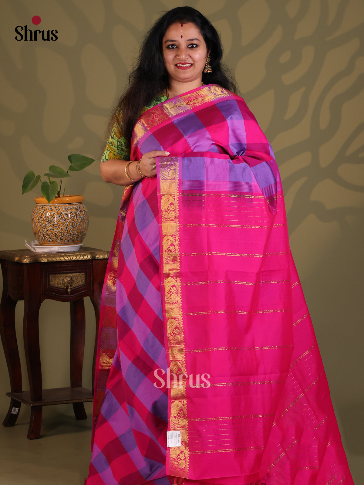 Pink & Purple- Silkcotton-halfpure Saree - Shop on Shrus.com