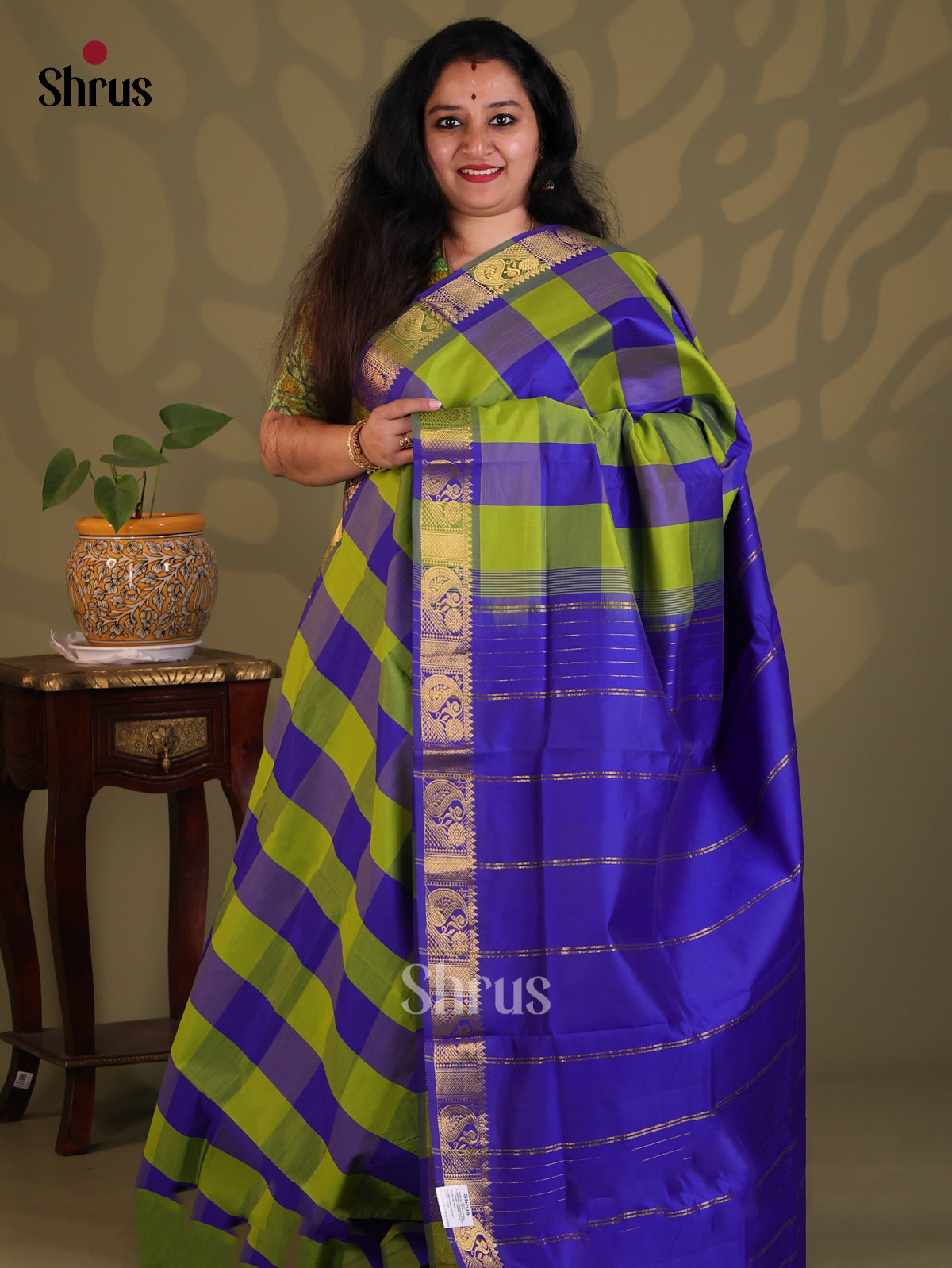Green & Blue- Silkcotton-halfpure Saree - Shop on Shrus.com