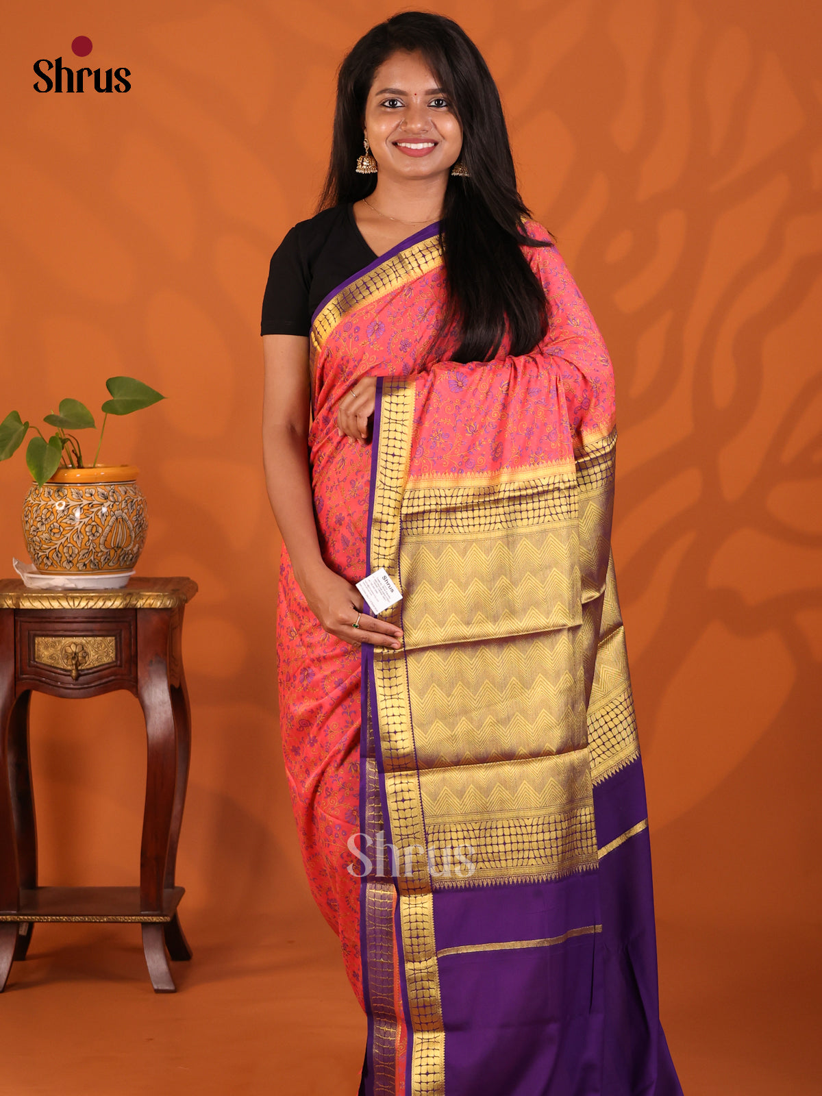 Pink & Violet - Semi Mysoresilk Saree - Shop on Shrus.com