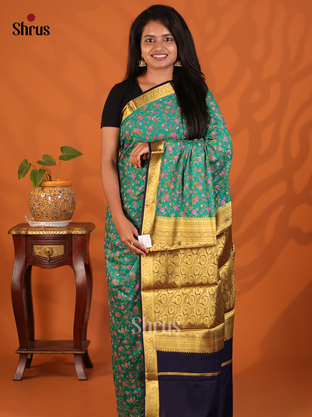Green with Blue - Semi Mysoresilk Saree - Shop on Shrus.com
