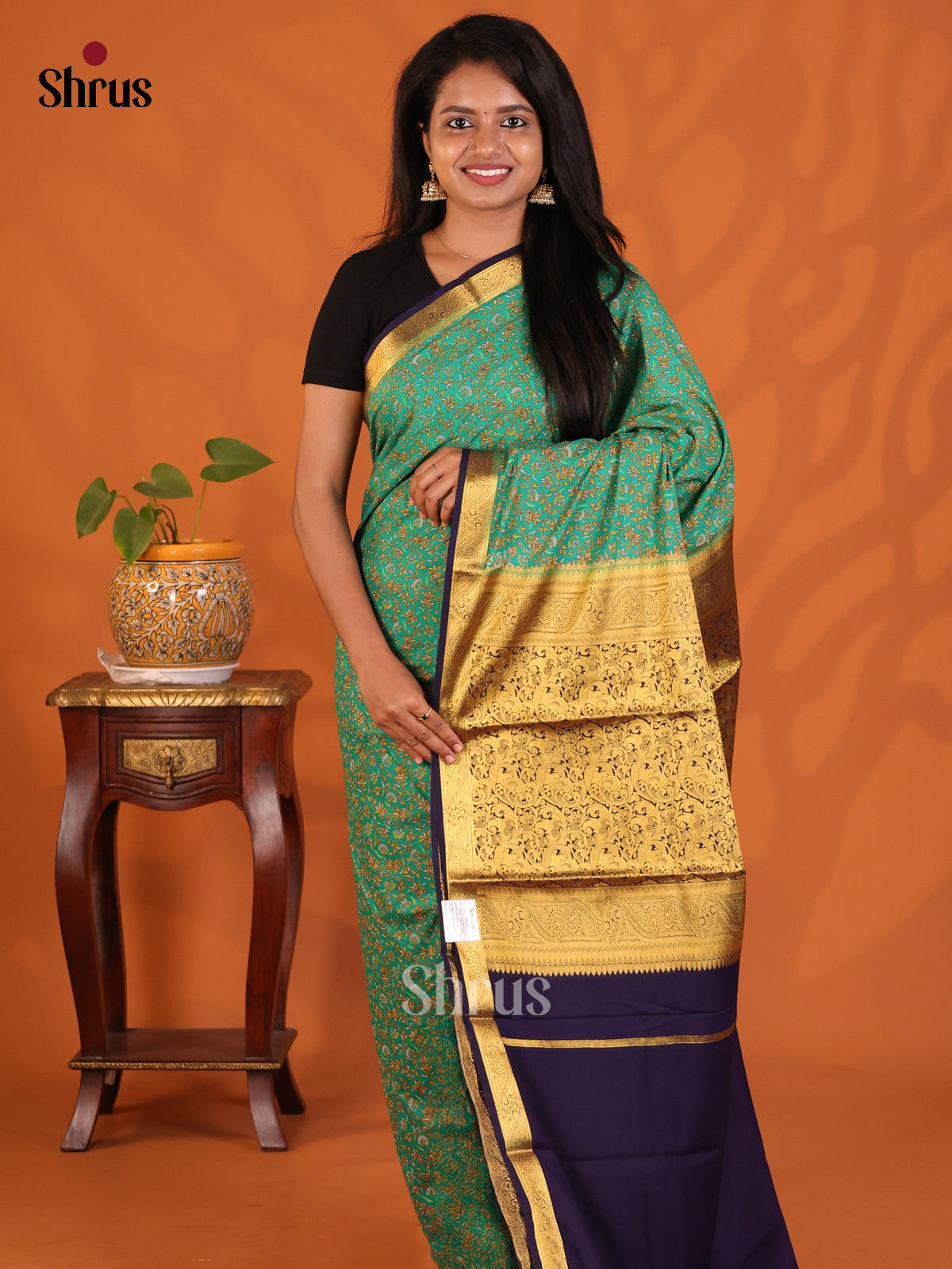 Green & Blue - Semi Mysoresilk Saree - Shop on Shrus.com