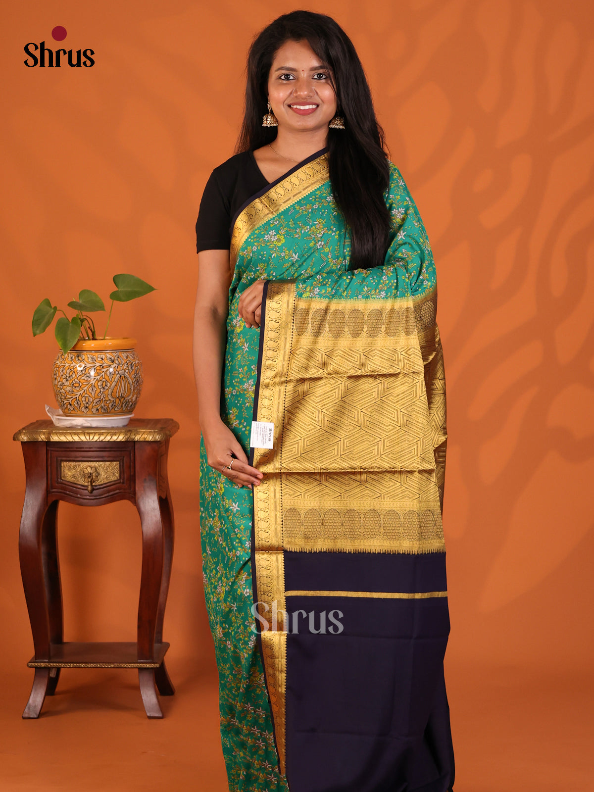Green & Blue - Semi Mysoresilk Saree - Shop on Shrus.com