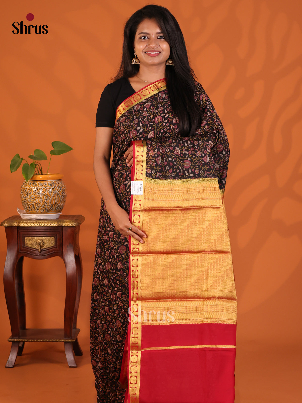 Black & Maroon - Semi Mysoresilk Saree - Shop on Shrus.com
