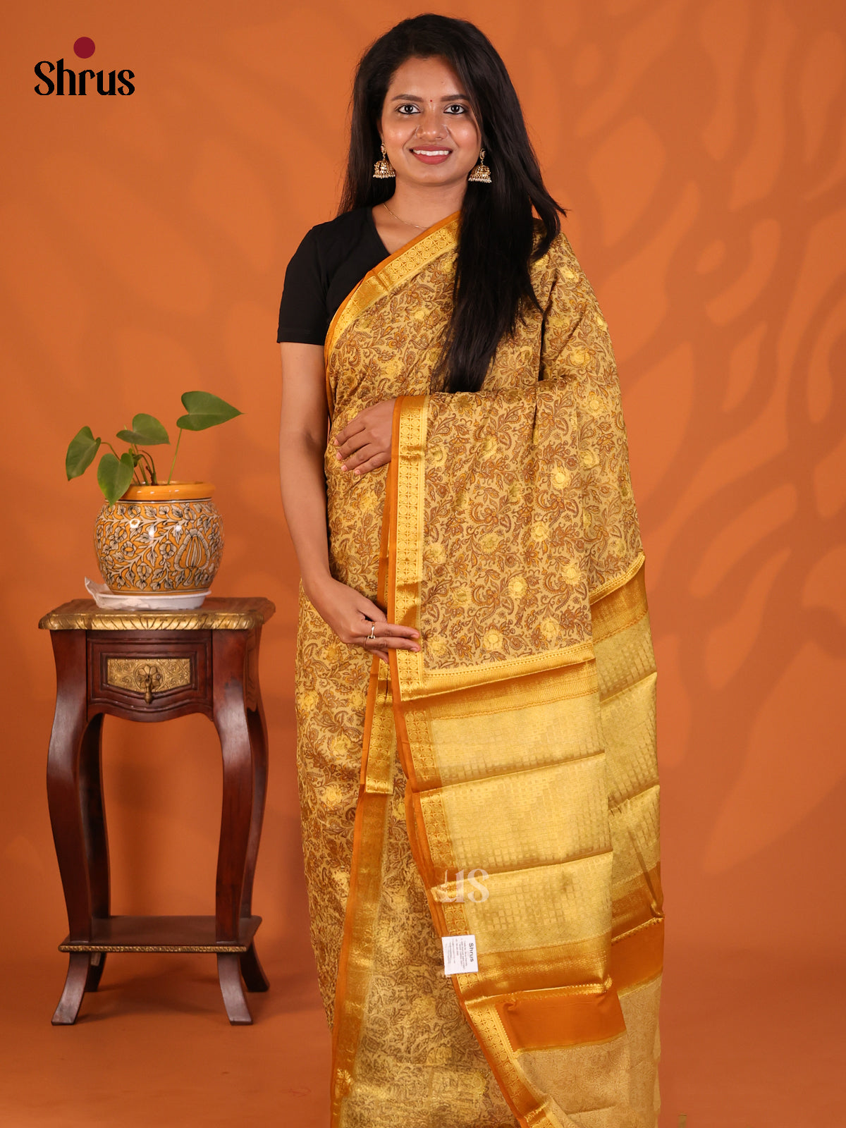 Mustard- Semi Mysoresilk Saree - Shop on Shrus.com