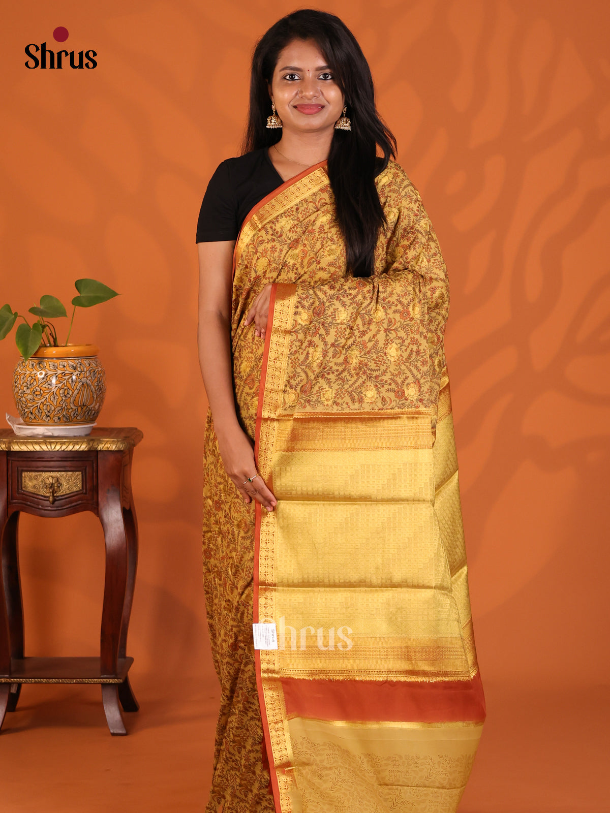 Mustard- Semi Mysoresilk Saree - Shop on Shrus.com