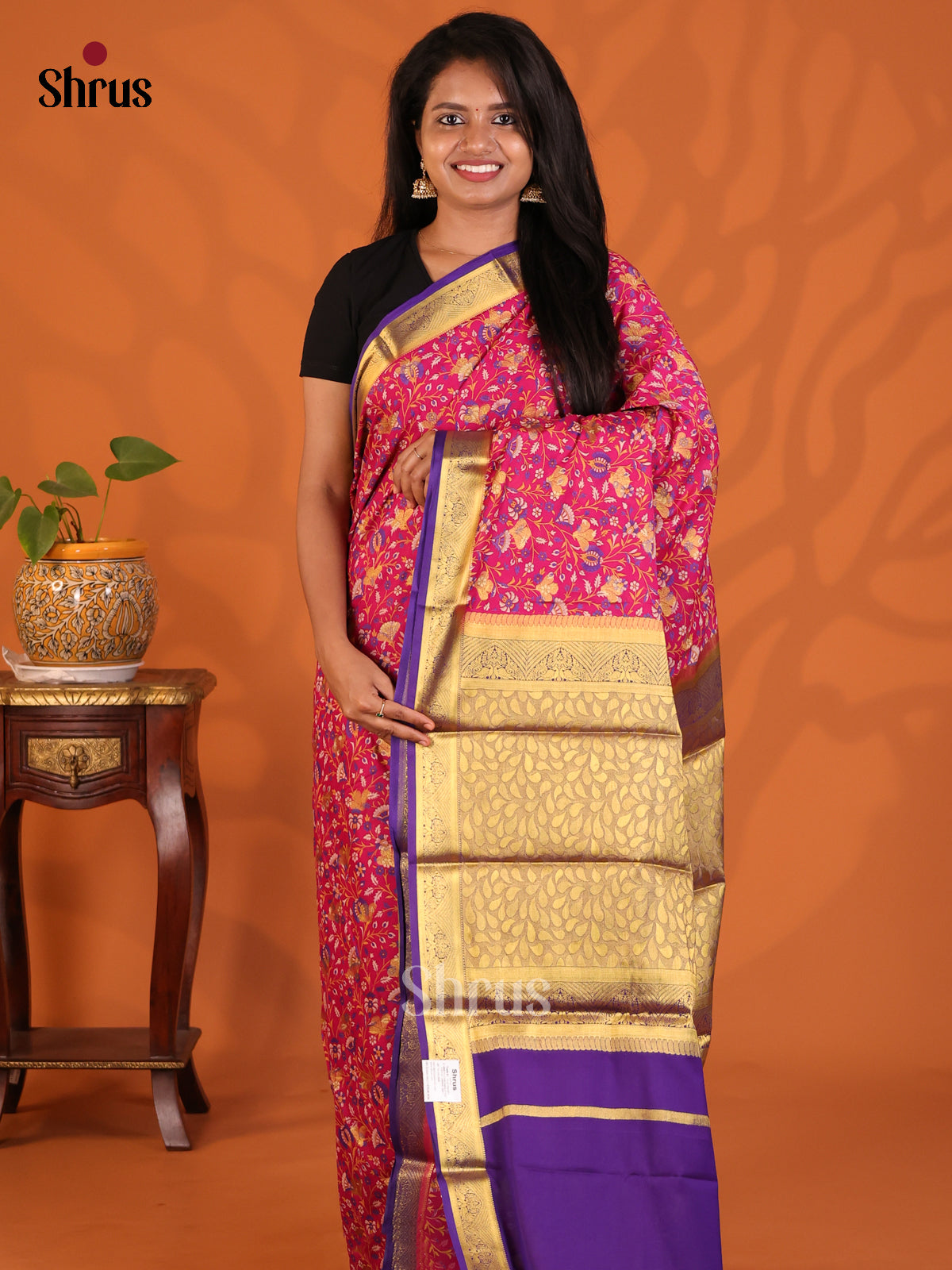 Pink & Violet - Semi Mysoresilk Saree - Shop on Shrus.com