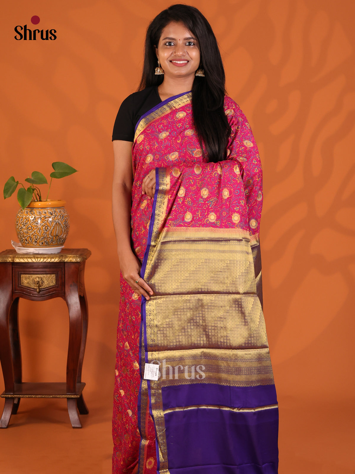 Pink & Violet - Semi Mysoresilk Saree - Shop on Shrus.com