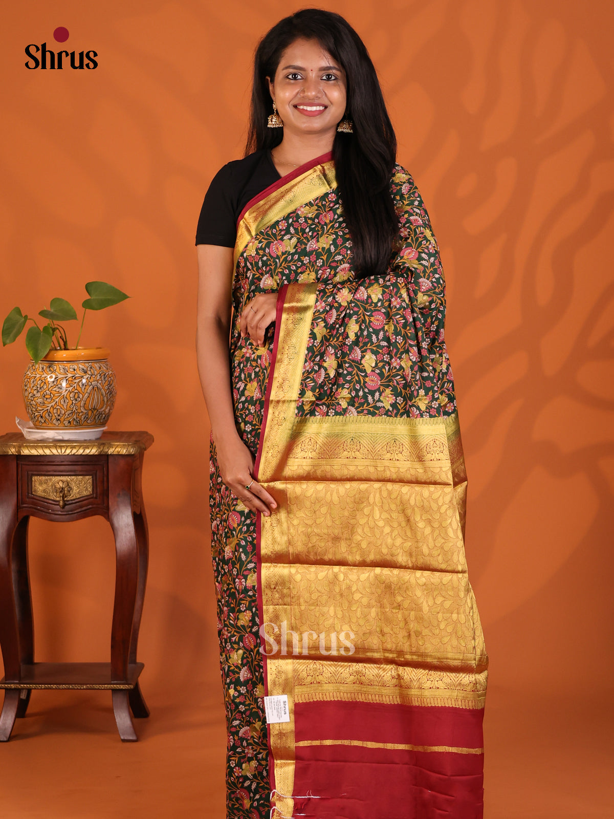 Green with Maroon - Semi Mysoresilk Saree - Shop on Shrus.com