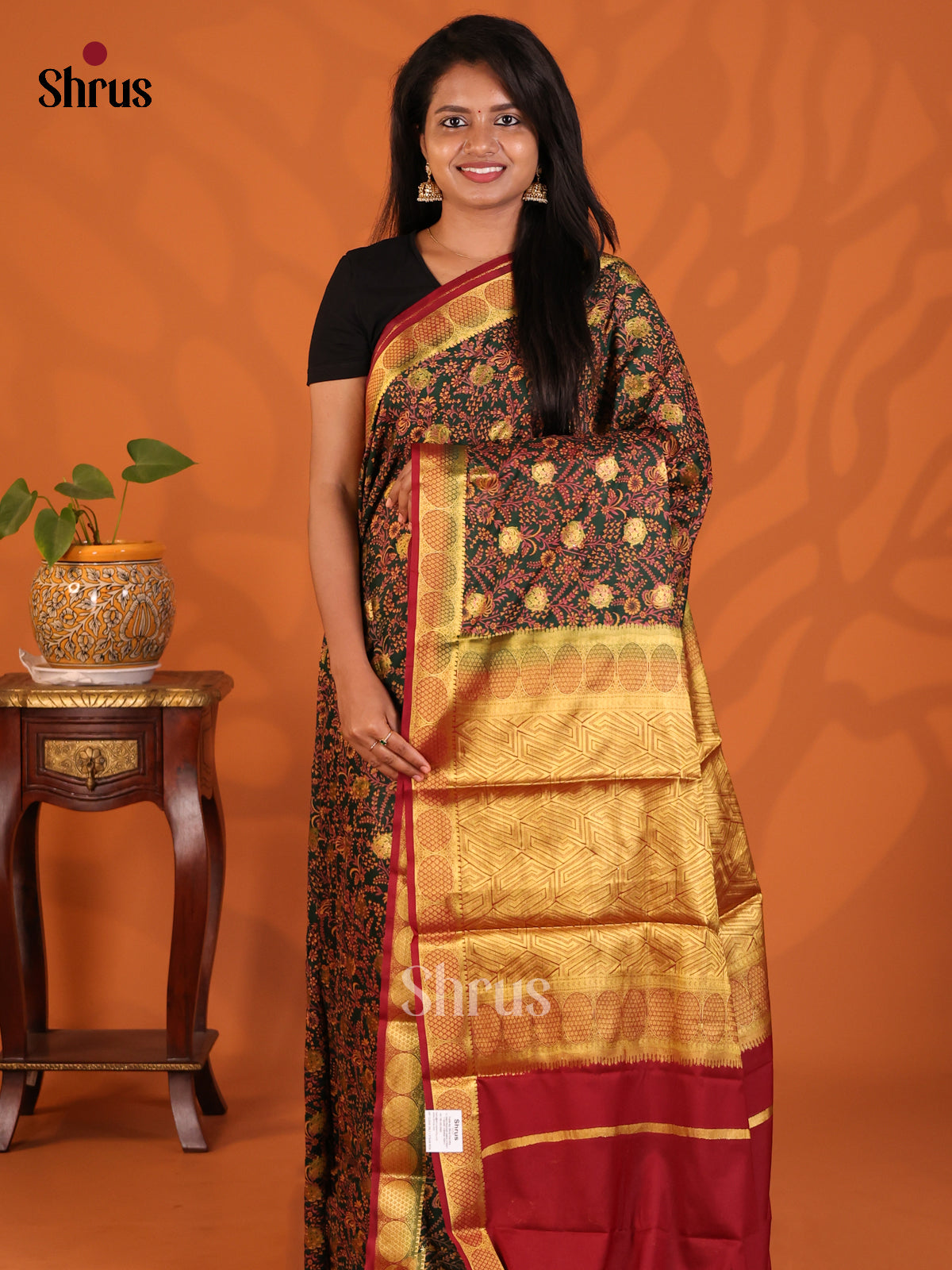 Green with Maroon - Semi Mysoresilk Saree - Shop on Shrus.com