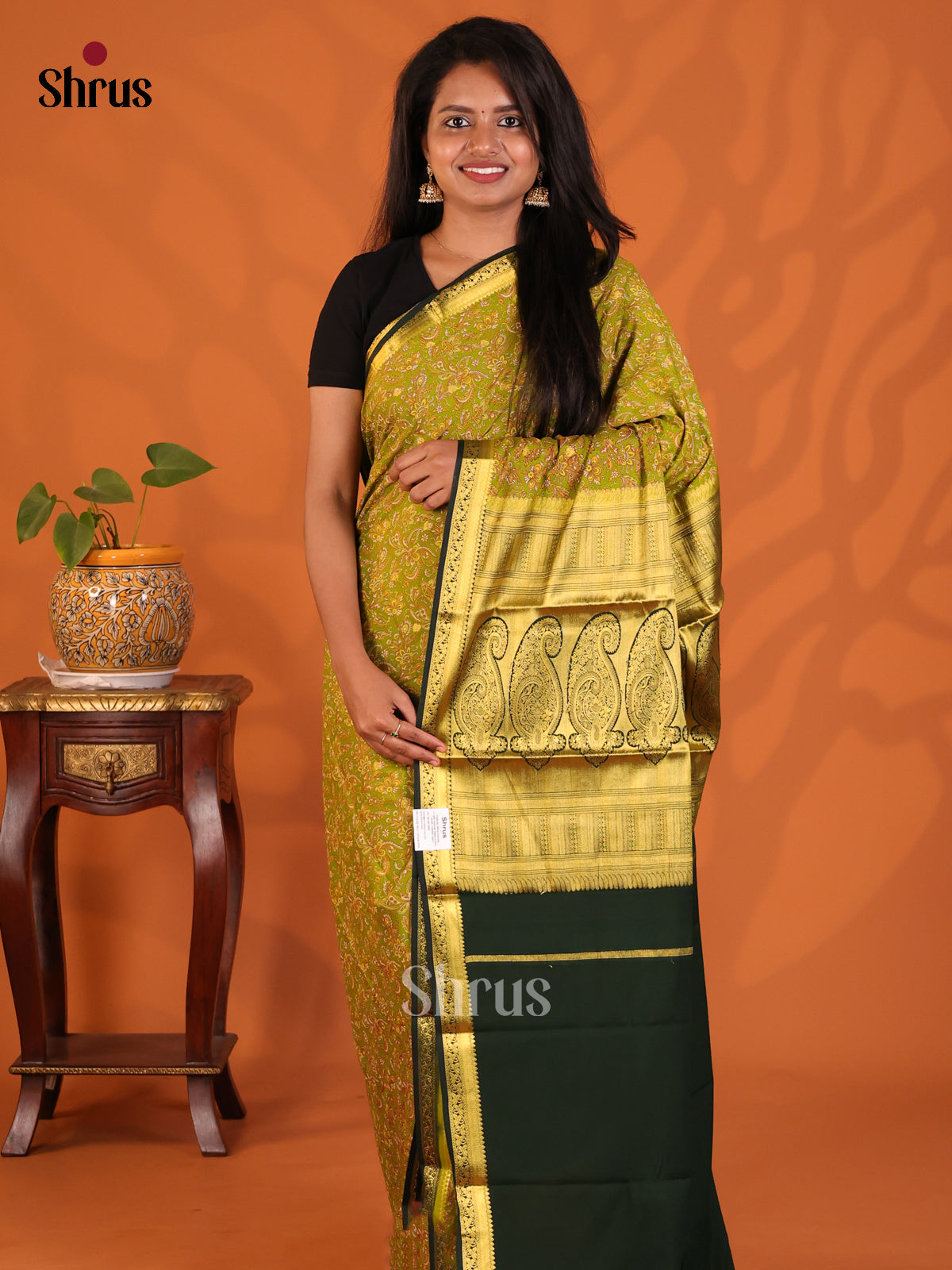 Lite Green with Green - Semi Mysoresilk Saree - Shop on Shrus.com