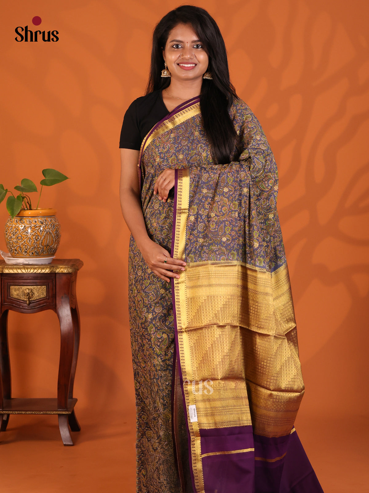 Purple with Violet- Semi Mysoresilk Saree - Shop on Shrus.com