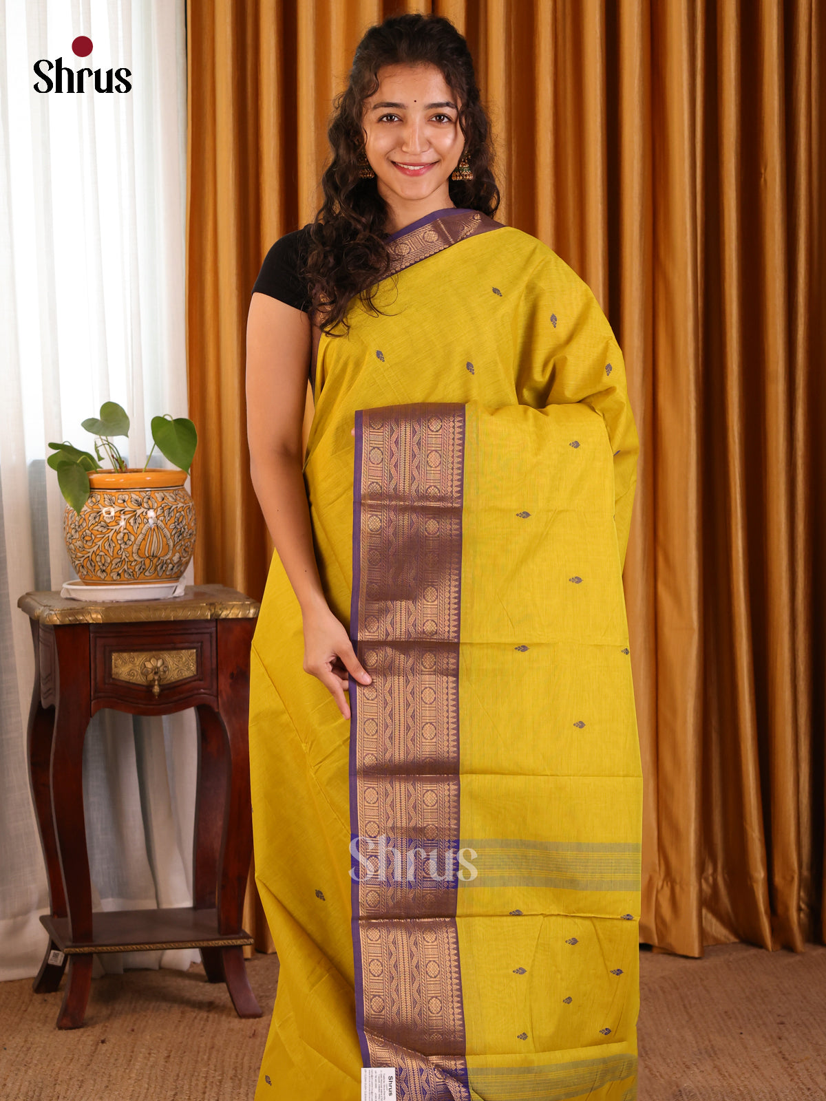 Mathulir Green with Blue - Chettinad Cotton Saree - Shop on Shrus.com