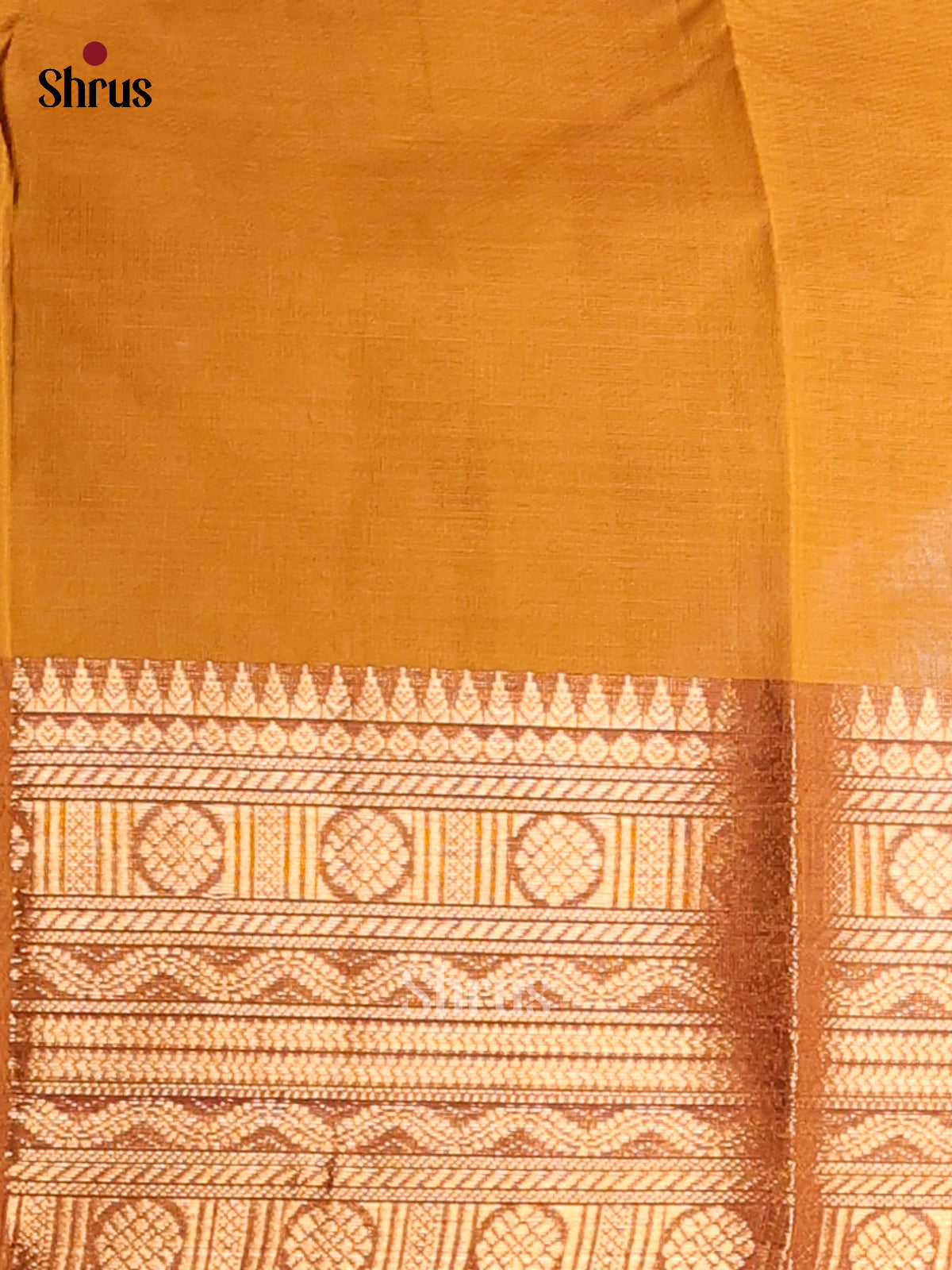 Dark Mustard & Brown Chettinad Cotton Saree With Thread Woven Buttas & Zari Border - Shop on Shrus.com